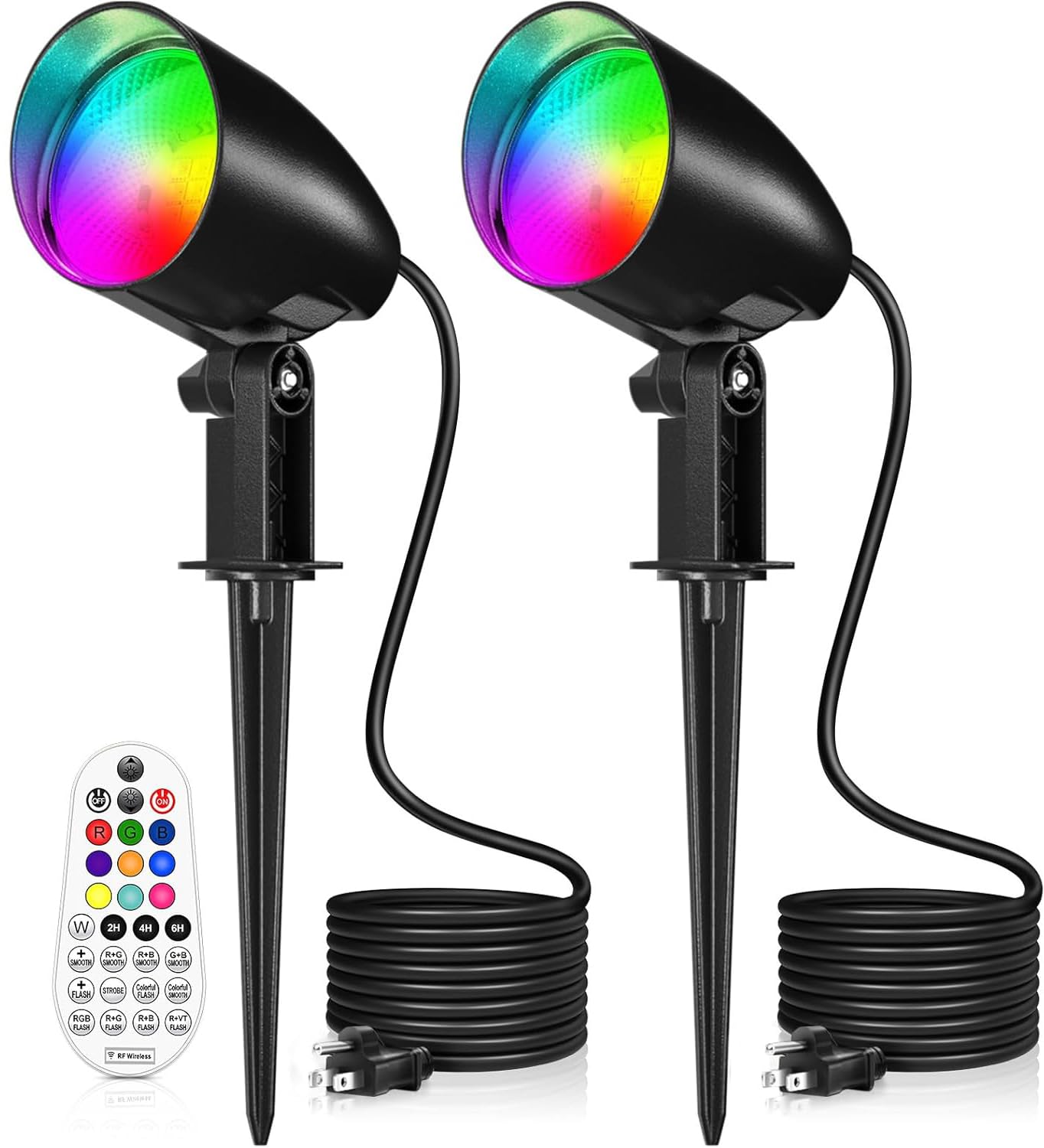 Photo 1 of 20W RGBW Outdoor LED Landscape Lighting Color Changing Spotlight with Remote Control 1880LM IP66 Waterproof Spot Lights for Christmas Halloween Decorative Yard Garden Pathway 120V US Plug 2 Pack