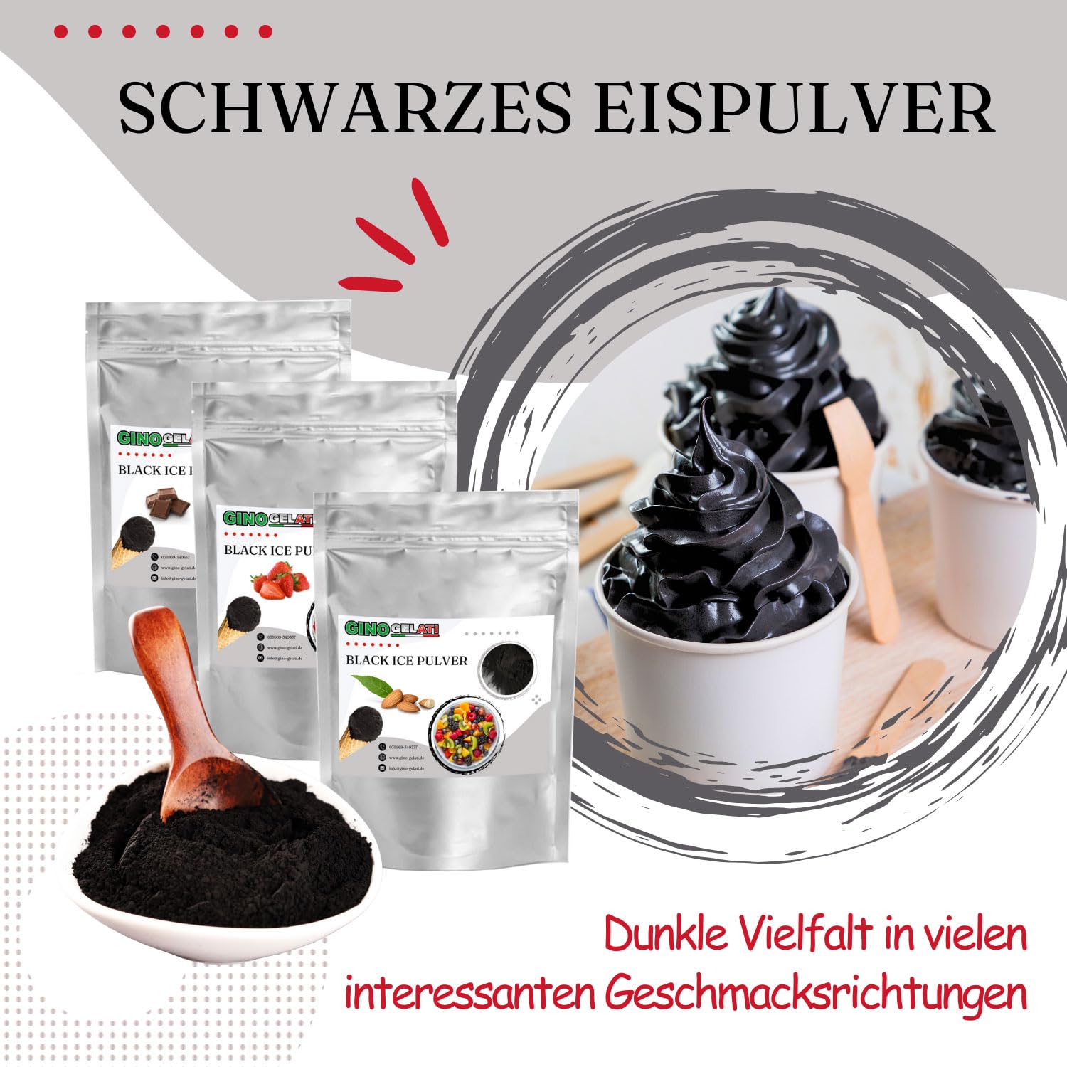 Gino Gelati Schwarzes Eis Pulver mit verschiedenen alkoholischen Geschmäckern, Speiseeis, vegan oder Low Carb, einfache Zubereitung, alkoholfrei, Made in Germany (1 Kg, Whiskey)
