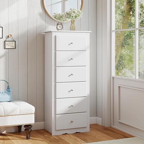 Miniatura 2 de Giantex Cómoda de 6 cajones para dormitorio, cómoda de madera con tiradores de metal y gran capacidad, 16" P x 23" A x 53.5" A, organizador de ropa,