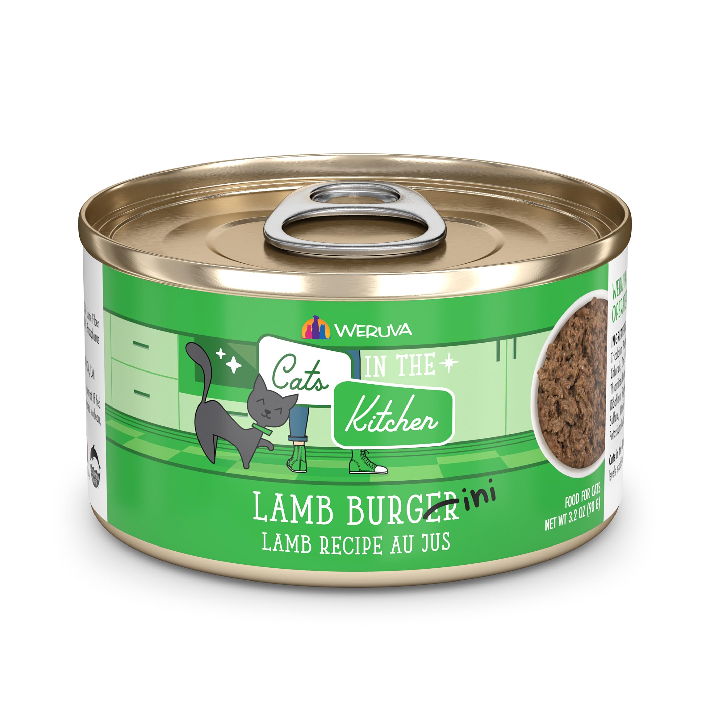 WeruvaCats in The Kitchen, Lamb Burger-ini with Lamb Au Jus Cat Food, 3.2oz Can (Pack of 24)