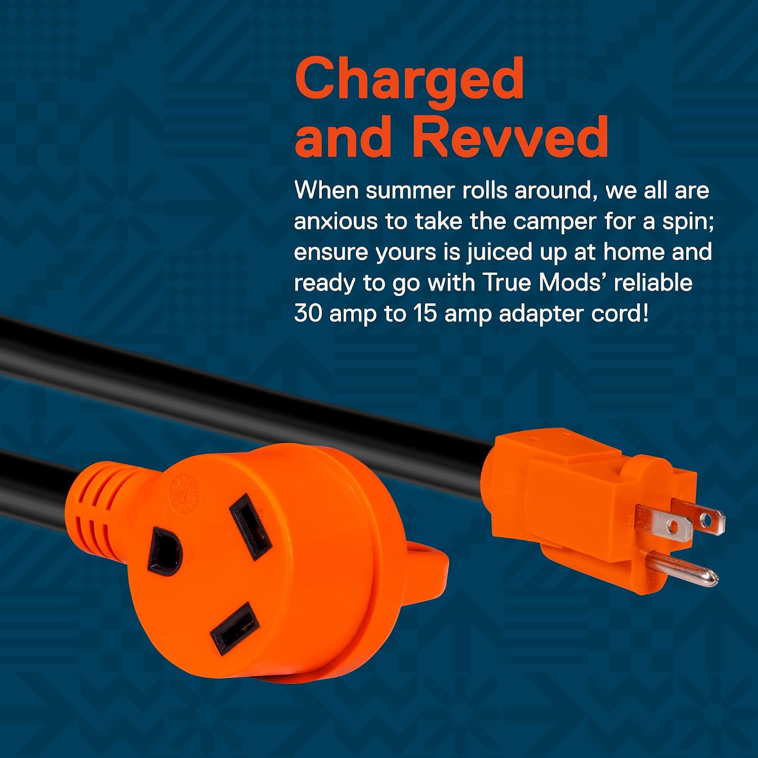 True Mods 30A to 15A 125V AC RV Power Adapter Cord Plug Connector [NEMA TT-30R 3 Prong Female to 5-15P 3 Pin Male] [ETL Approved] [LED Indicator] [10/3 STW Wires] for Trailer Camper Air Conditioner