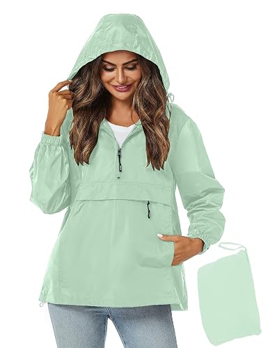 Avoogue Womens Rain Jacket with Hood,Pullover,Packable,Lightweight,Windbreaker,Waterproof,Breathable.