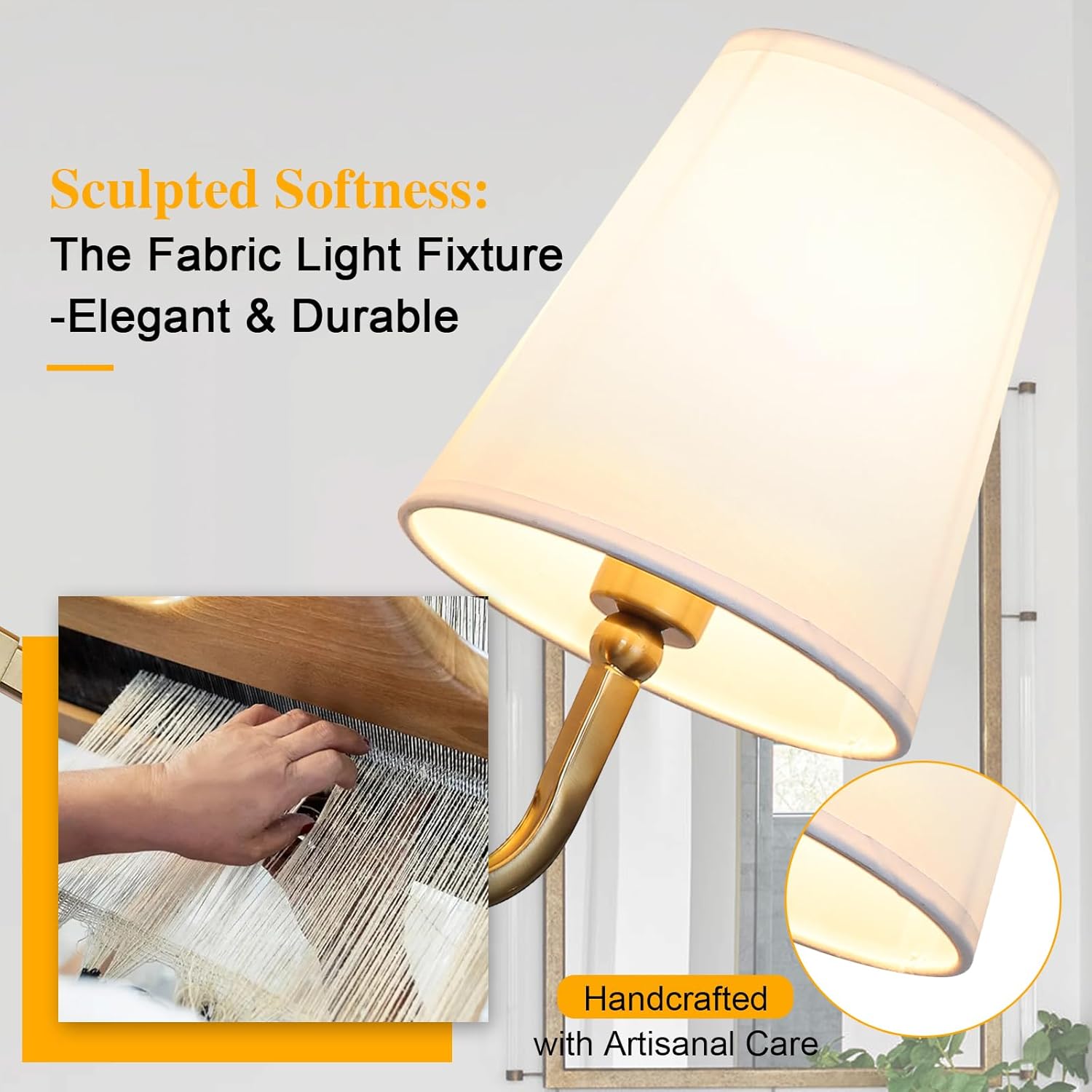 Bathroom Light Fixtures, 3-Light Wall Sconce, Gold Vanity Lights Over Mirror with Flared White Fabric Shade, Modern Sconces Wall Lighting for Bedroom Stairway Hallway (Gold)