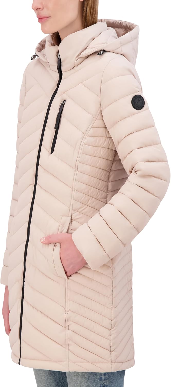 Nautica Women's Stretch Puffer Jacket – Midweight Quilted Coat Detachable Hood - Image 2