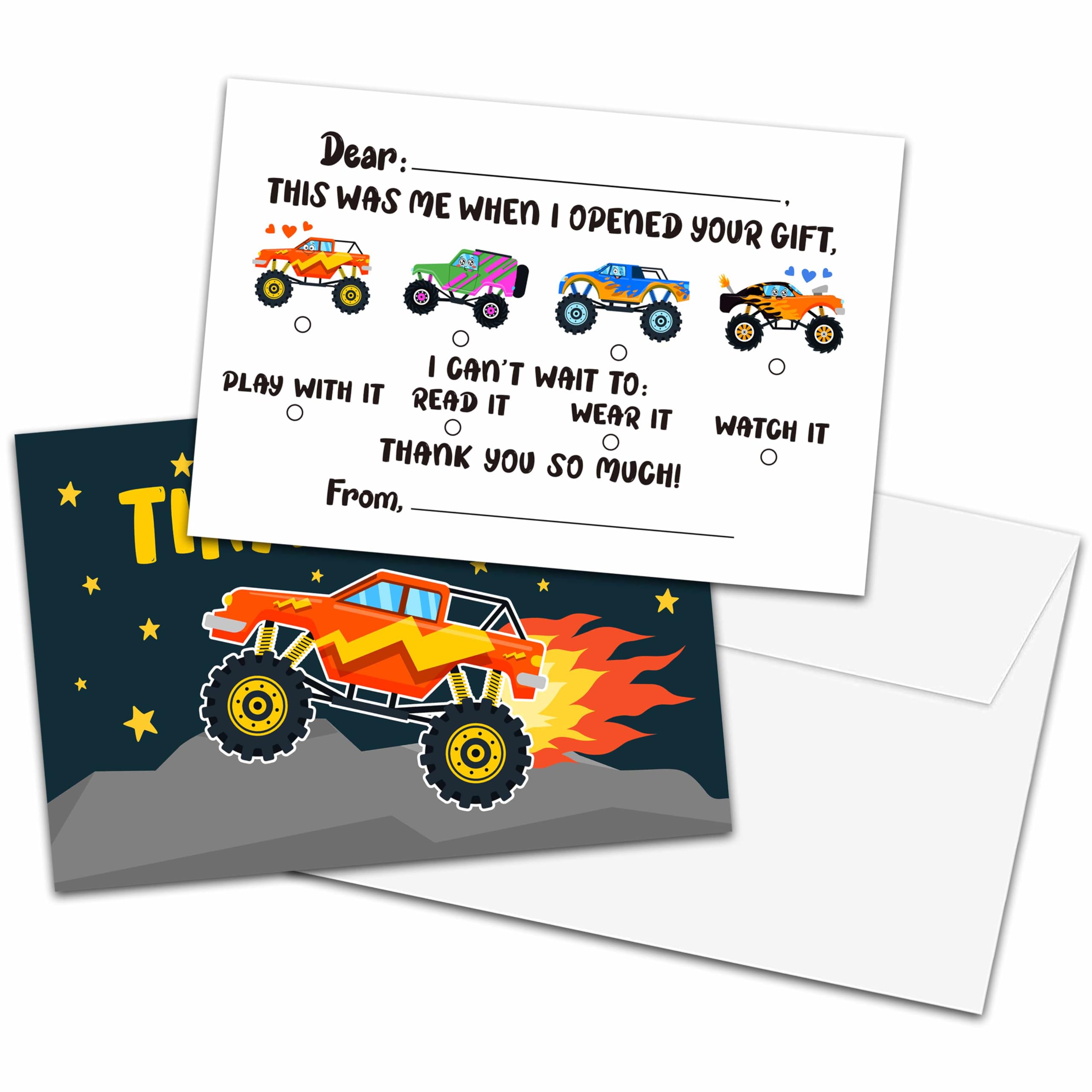 Chuxvon Kids Thank You Cards Fill in the Blank, Truck Thank You Cards, Jam Greeting Cards, Thank You Notes For Boys, Birthday Party Decorations Favors