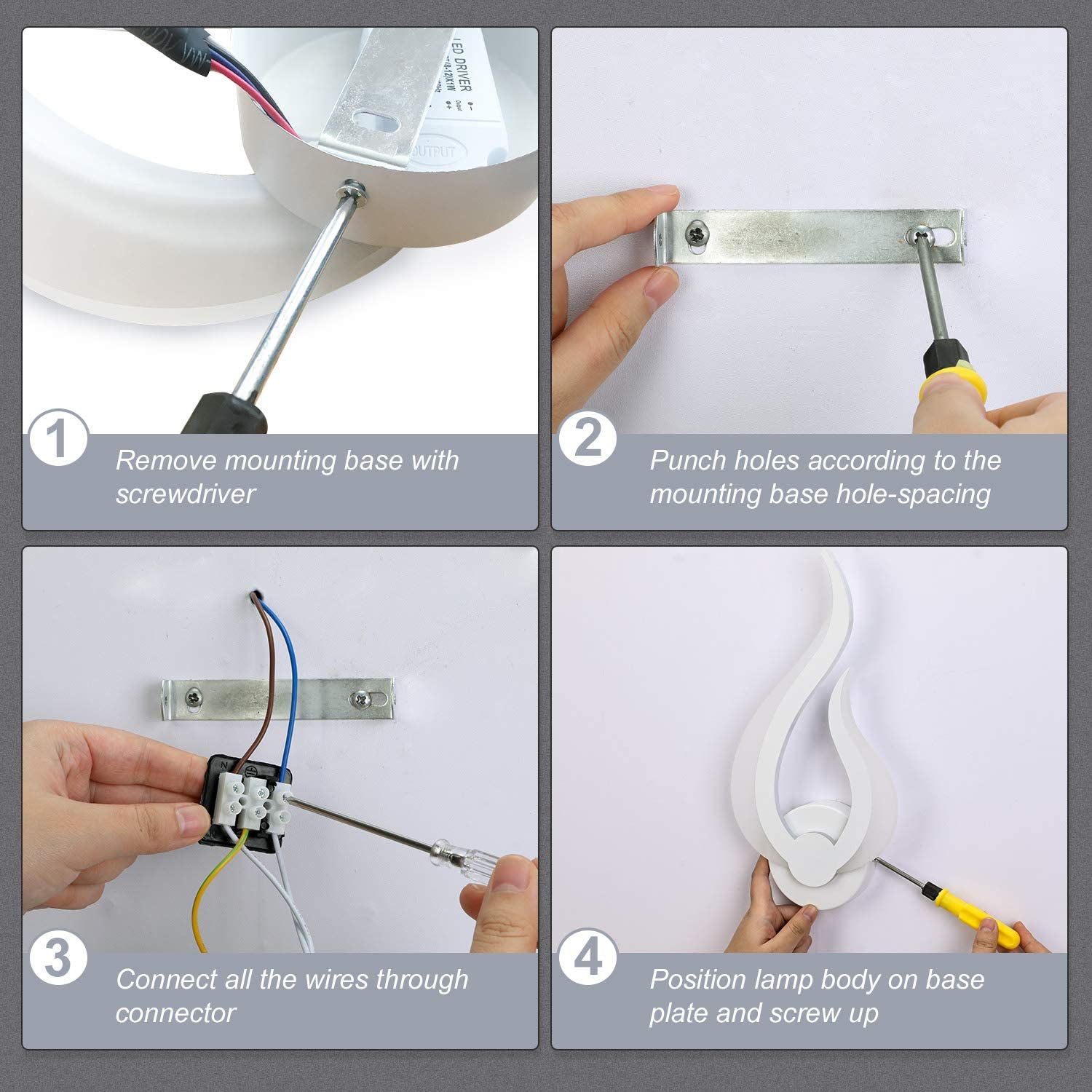 Lightess LED Wandlampe Innen 10W 3 Farben Warmweiß Kaltweiß Neutral | Moderne Wandleuchte Flammenform, 3000K/4500K/6000K Acryl+Alu, für Wohnzimmer Schlafzimmer Flur Treppenhaus