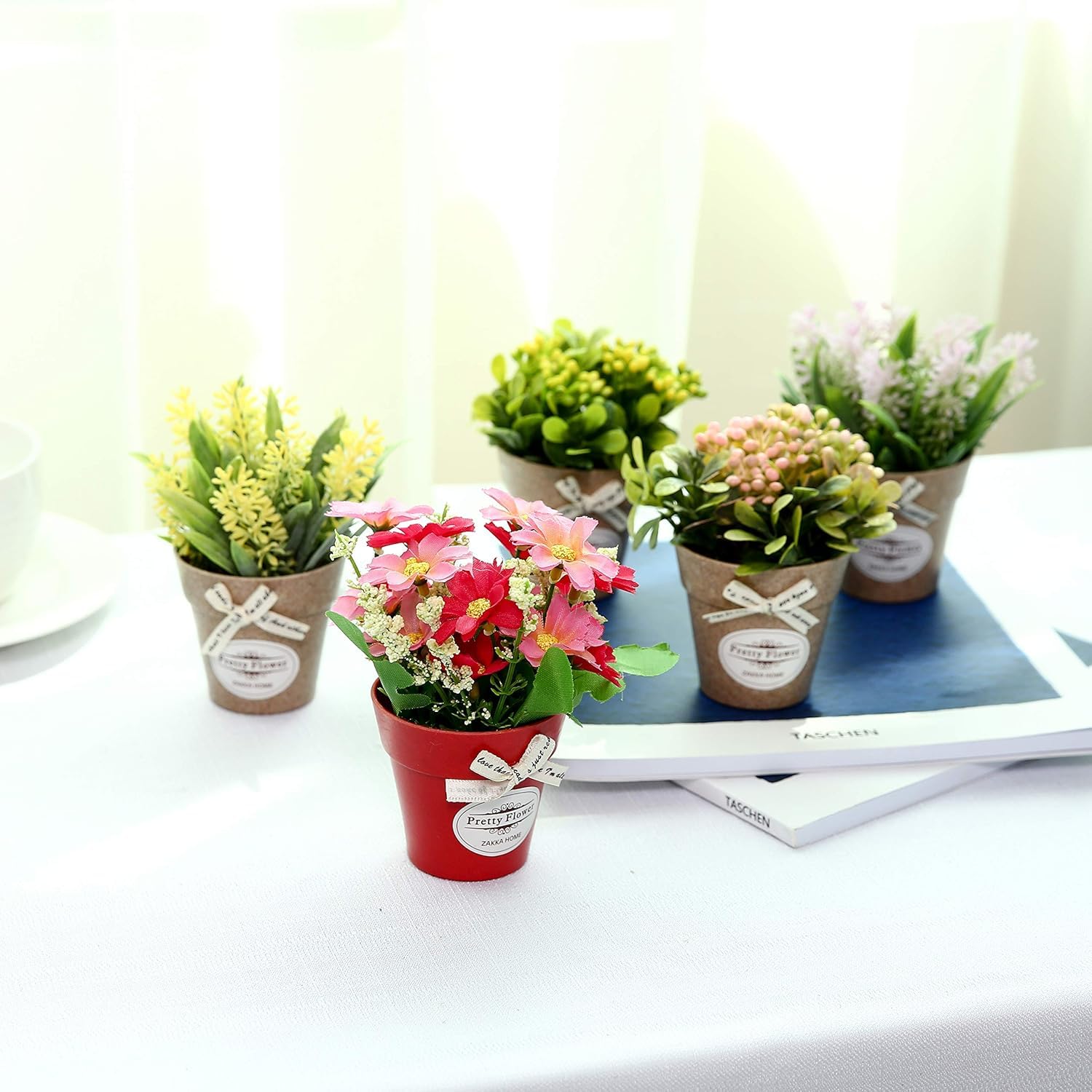 Yorkmills Set of 6 Potted Artificial Flowers Fake Flowers with Vase Faux Flowers in Pot - Image 3