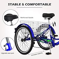 Vista 181 de H&ZT Triciclo para adultos, bicicleta de 3 ruedas, triciclo crucero, con engranaje de 7 velocidades, mango de freno de estacionamiento, escalón