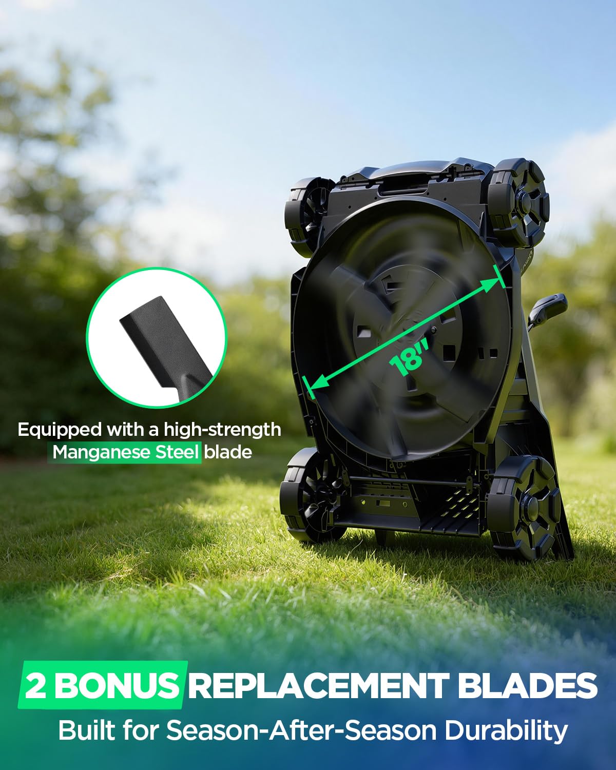 Cortacésped eléctrico de 45,7 cm (18 Pulgadas), cortacésped inalámbrico con batería de 40 V y Cargador con 2 x 8,0 Ah, Motor sin escobillas, Ajuste de Altura 2 en 1, Funda y Bolsa, 6 Veces Ajustable