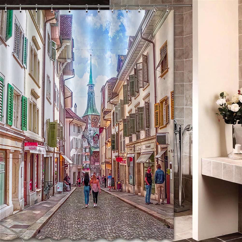 Switzerland Solothurn Shower Curtains Travel Landscape Souvenir Waterproof Polyester Bathroom Decor Bath Curtain Set with 12 Hooks 72 * 78 Inches