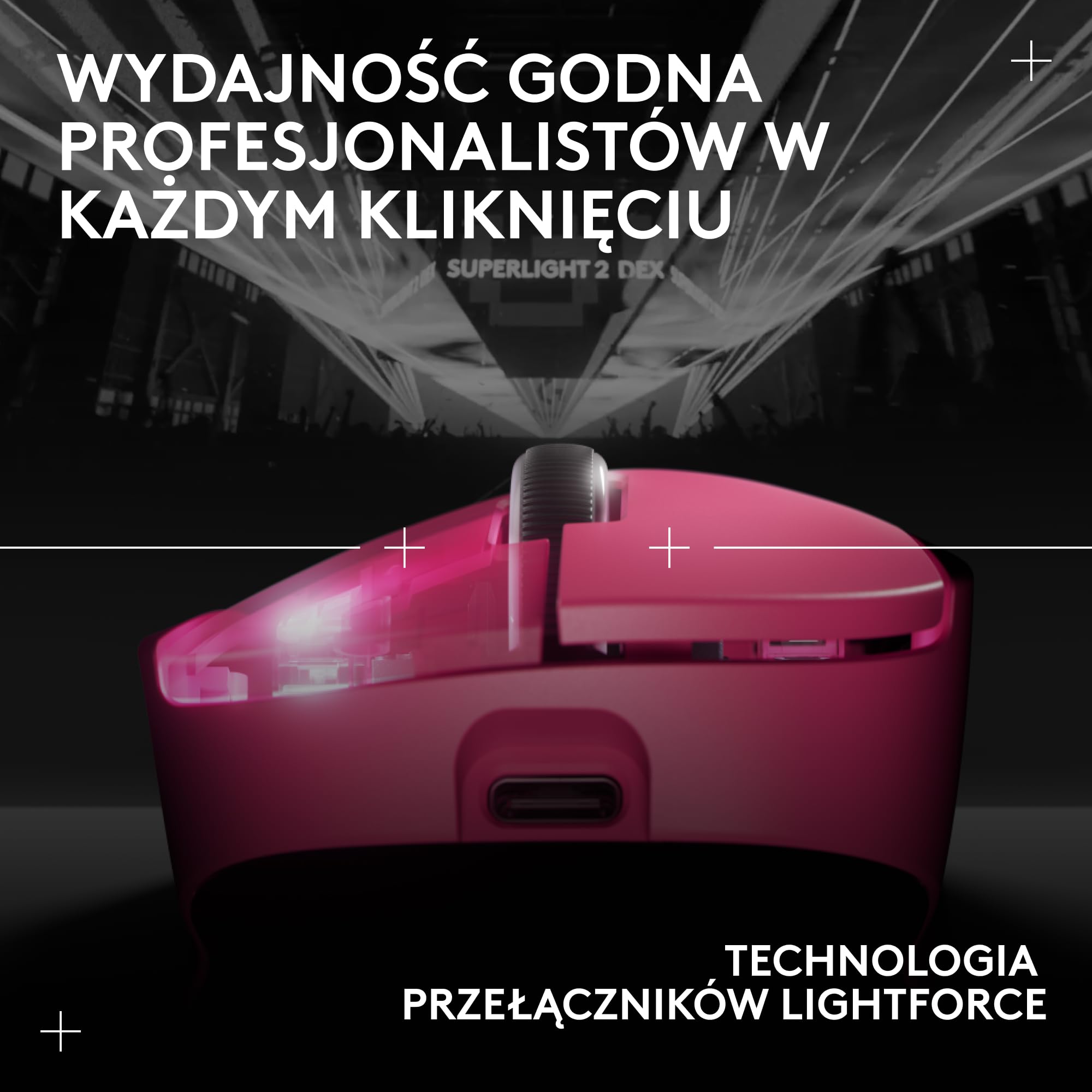 Bezprzewodowa mysz do gier Logitech G PRO X SUPERLIGHT 2 DEX LIGHTSPEED, lekka mysz klasy profesjonalnej o wadze 60 g, z 5 programowalnymi przyciskami, ładowaniem przez USB-C