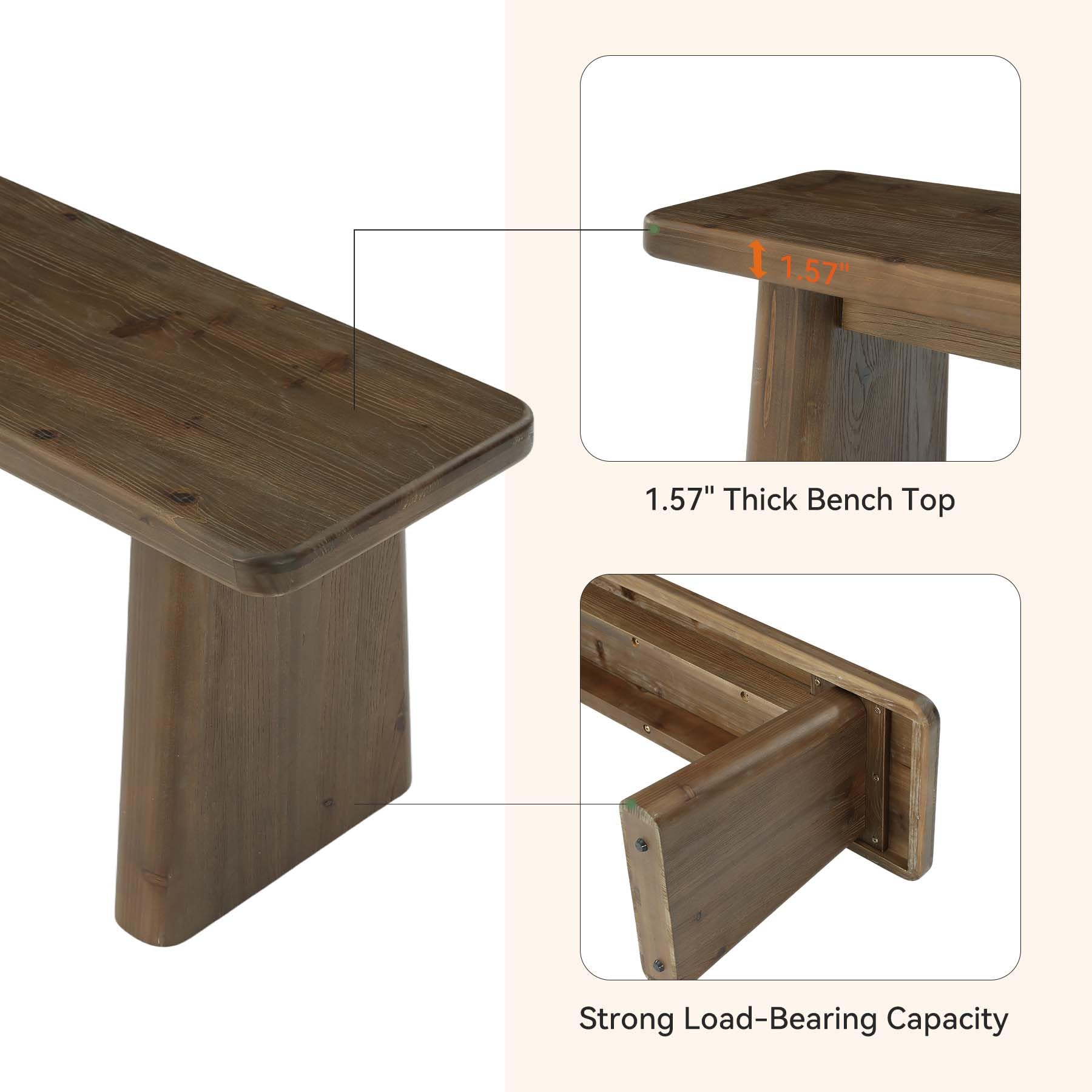 55.1" Solid Wood Entryway Bench, Rustic Shoe Bench for Mudroom Hallway, End of Bed & Dining Kitchen Benches, Easy Assembly, Espresso