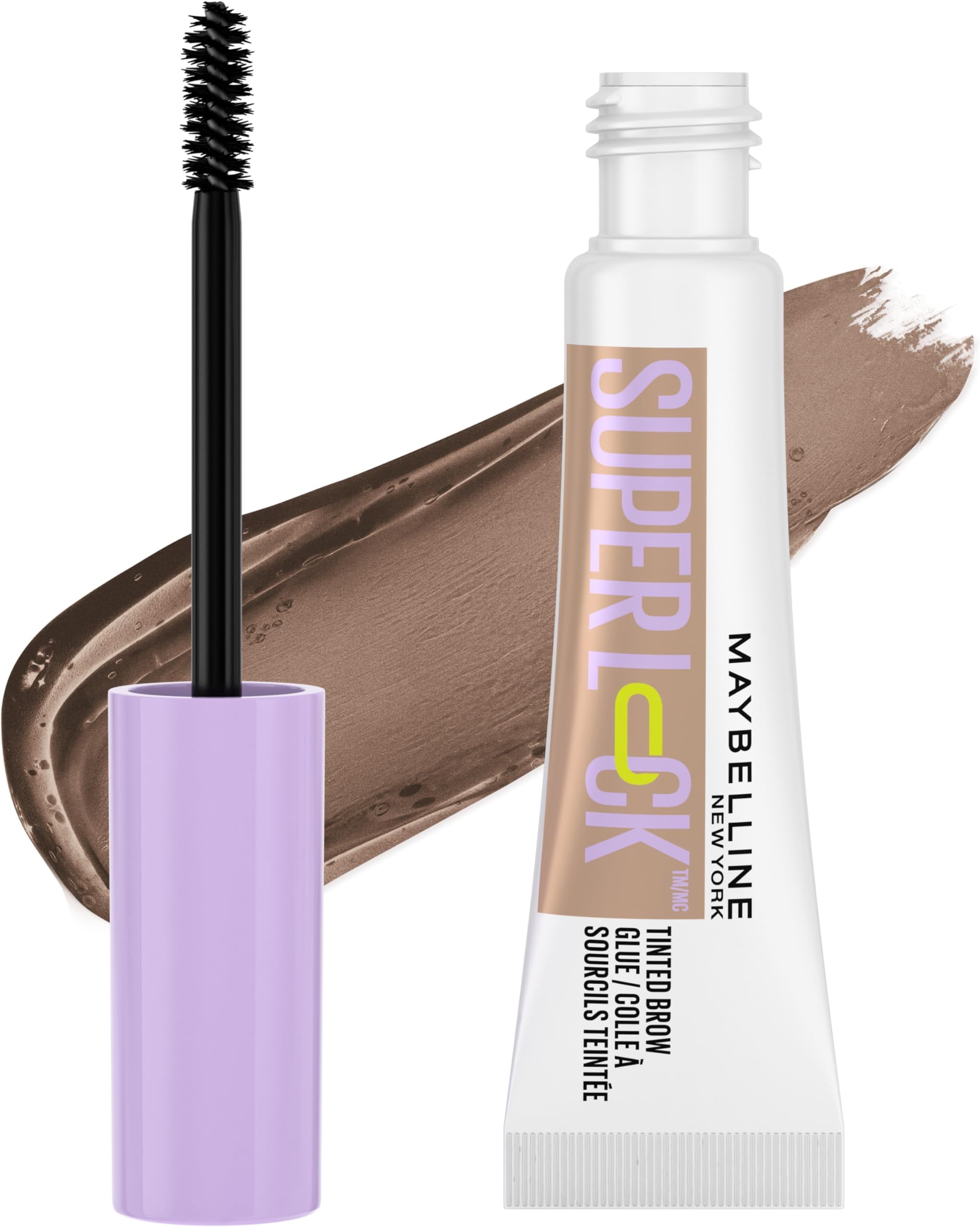 Maybelline Super Lock Brow Glue Eyebrow Gel, Lightweight and Waterproof Tinted Brow Gel For Up To 24HR Hold, Taupe, 1 Count