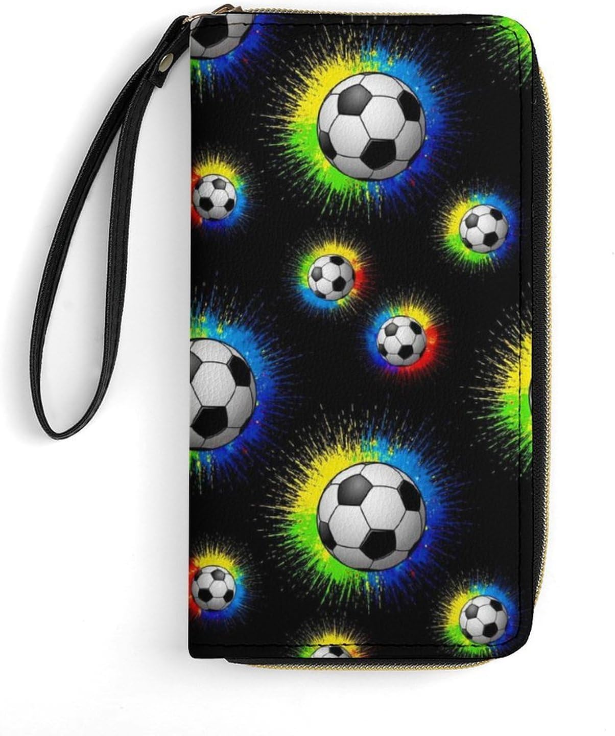 Leather Wallets Large Capacity Card Case, Clutch Wallets Zipper, Ideal for Credit Cards, Black Sports Soccer