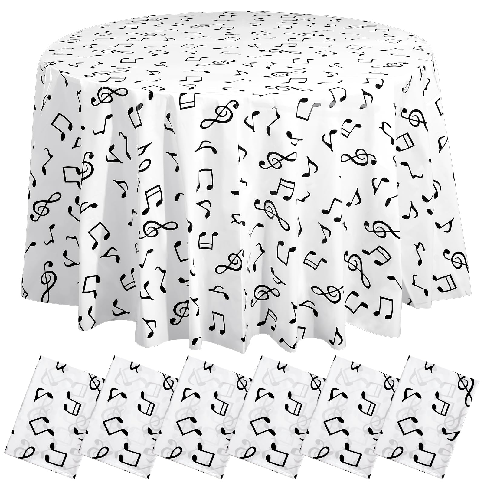 Oudain 6 Pcs Musical Notes Disposable Tablecloths 84 × 84 Inch Plastic Round Music Party Tablecloths Singer Musician Entertainment Party Supplies
