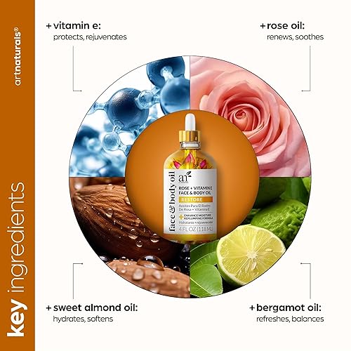 Miniatura 4 de Artnaturals Aceite facial orgánico de rosa + vitamina E, 4.0 onzas, para cuerpo y cabello, 100% natural, hidrata, rejuvenece y mejora tu piel,