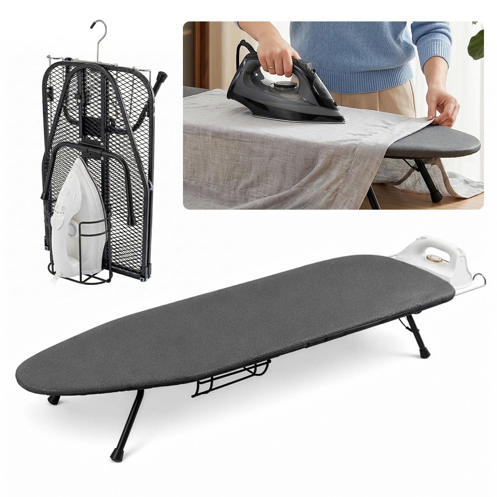 EVERGOODS Ironing Boards Table Top Ironing Board with Iron Rest Small Ironing Board Anti-slip Feet Perfect for Home Travel 100X31 cm