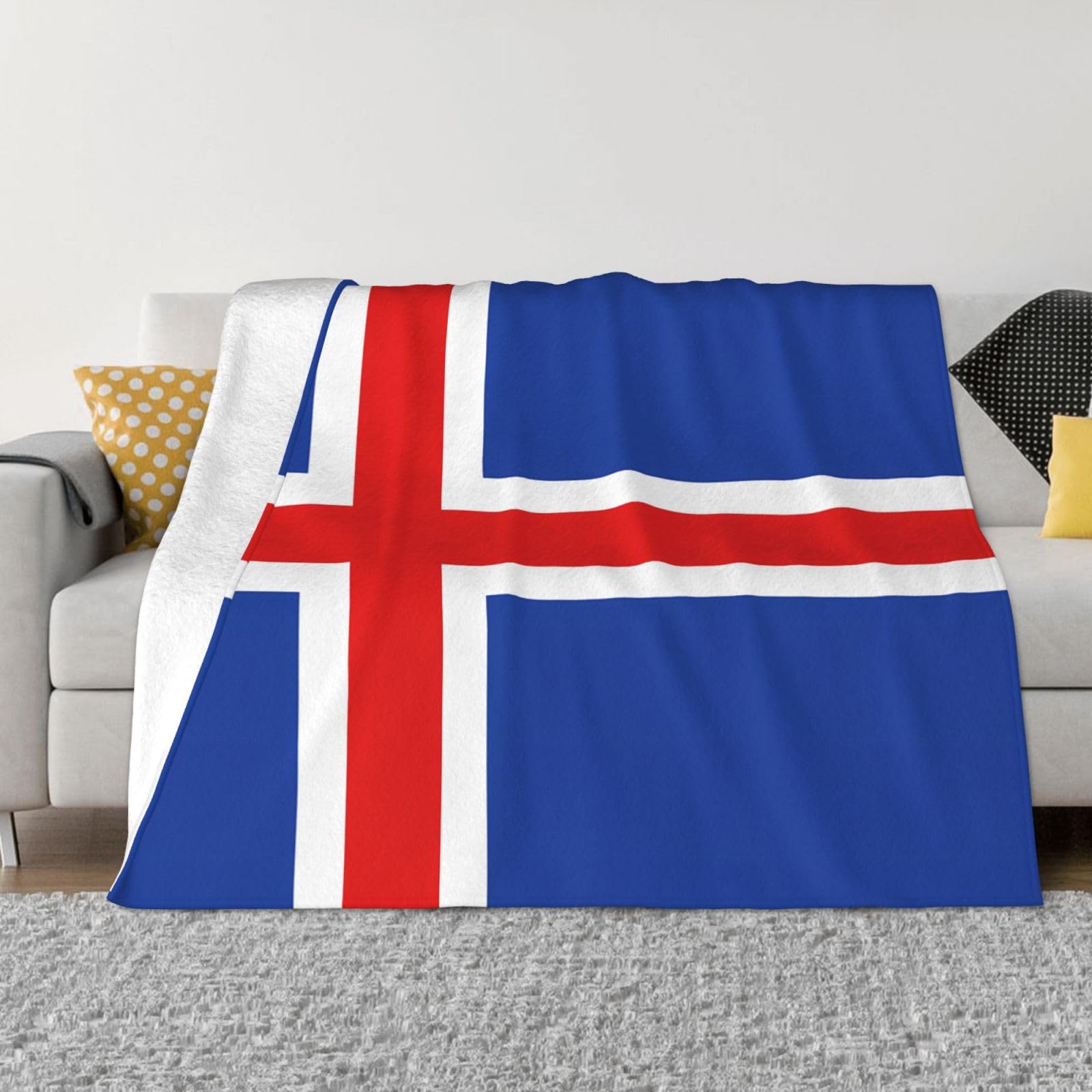 Xzdzwk Black 60"X50" Anti-Pilling Flannel Blanket, Flag Of Iceland Print Design, Foldable Blanket For Home, Travel And Outdoor