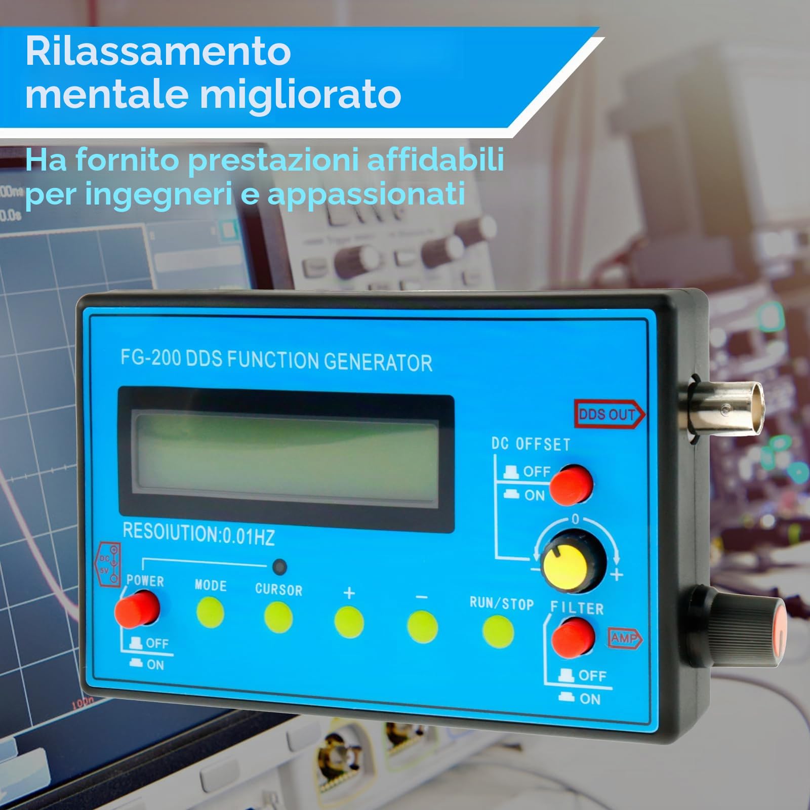 FG-200 DDS Generatore di Funzione 1-500kHz USB Ultra Precisione Stabilità 140 x 80 x 26 mm Generatore di Frequenza con Generatore di Onde Schumann Generatore di Segnale Generatore di Funzione