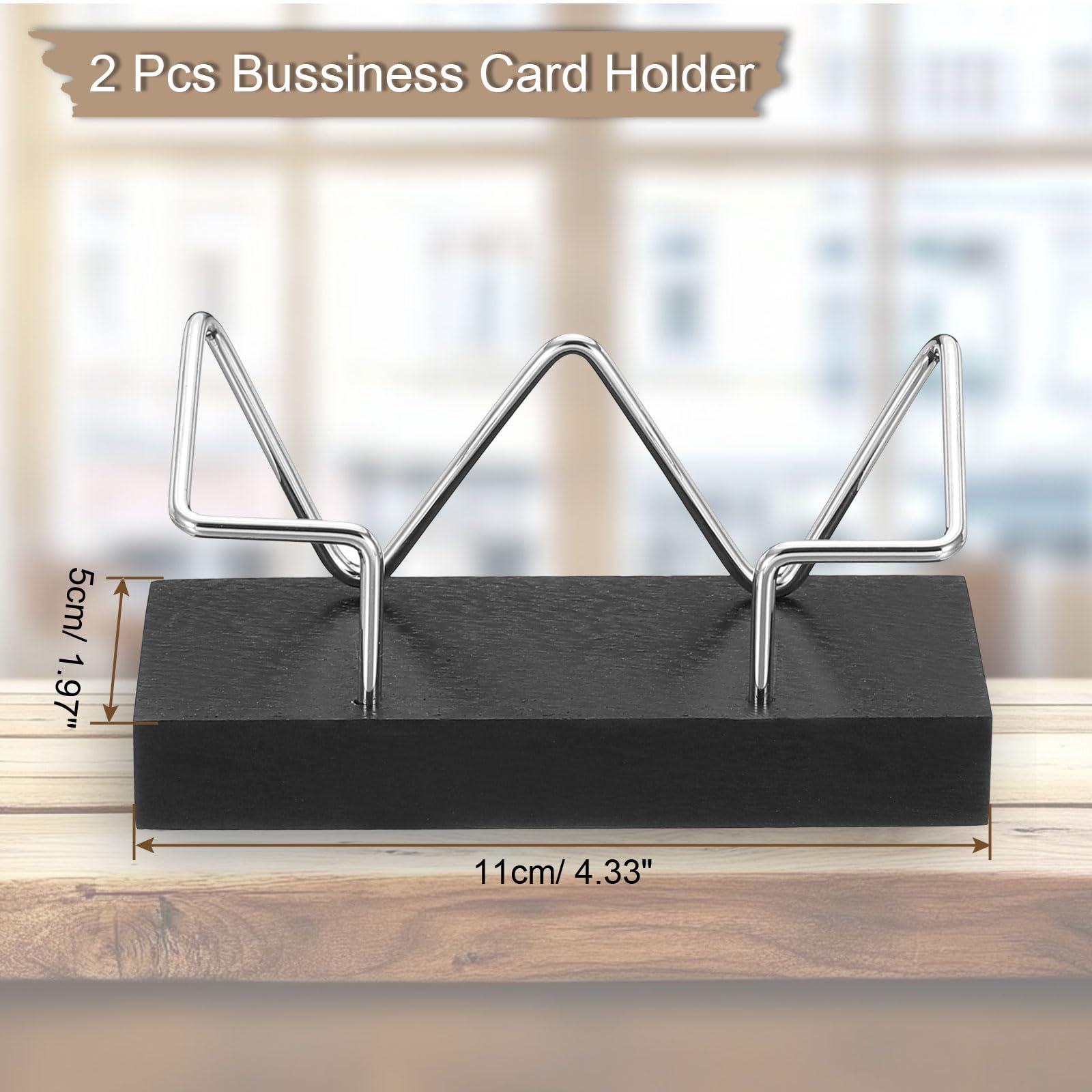 PATIKIL Wood Business Card Holder for Desk 2 Pcs Desktop Business Card Holder Wooden Name Card Display Stand Organizer for Office Home Exhibition Black - Image 2
