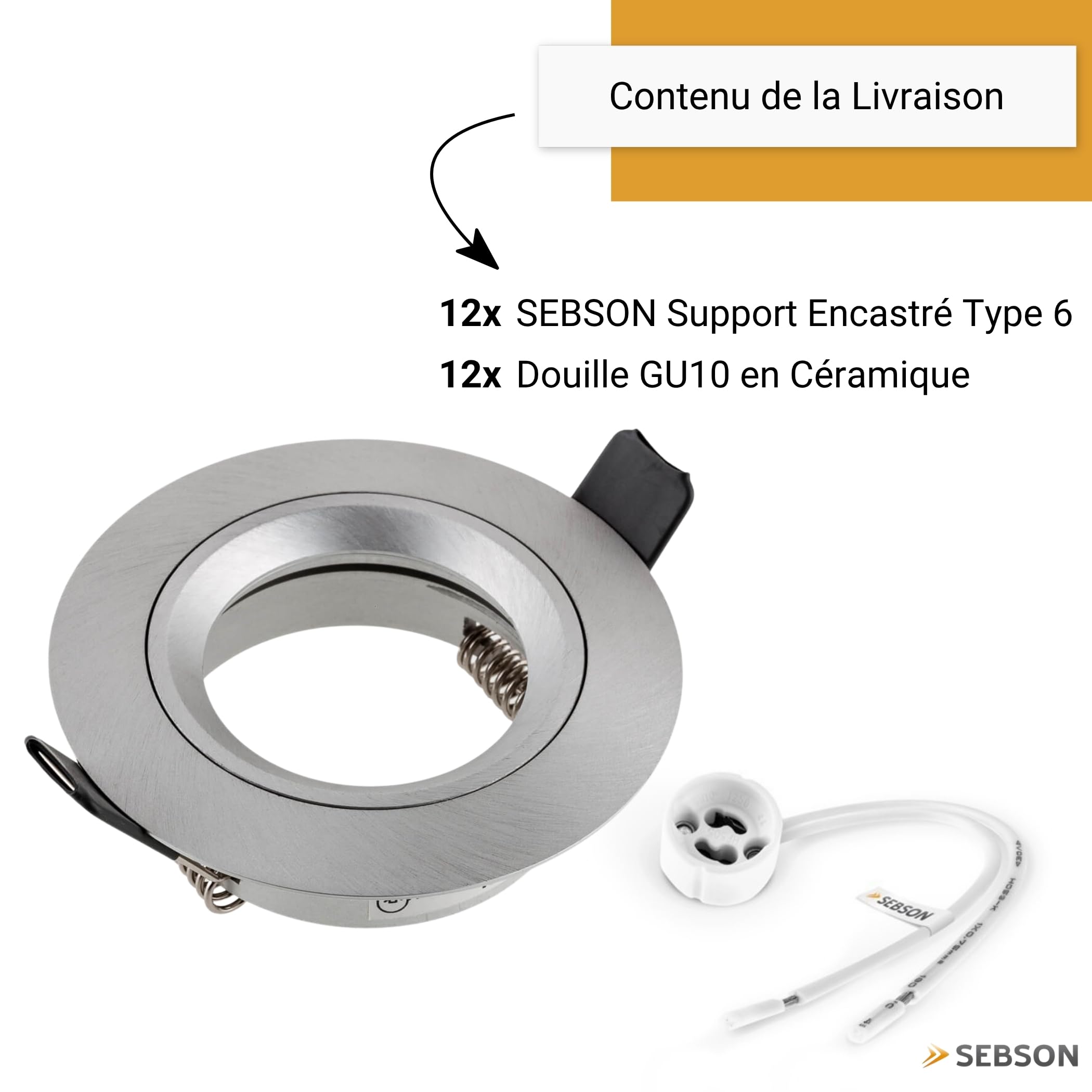 SEBSON Spot Encastrable avec Douille GU10 - Spot Plafond Trou de Montage ø65mm (min. 60mm, max. 70mm) - Plafonnier Encastré Ø80x24mm - Lot de 12