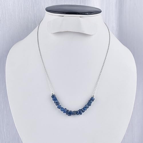Miniatura 4 de Collar de barra de cuentas de zafiro azul crudo A+, hecho a mano, joyería minimalista con piedras preciosas naturales, cristales curativos, piedra