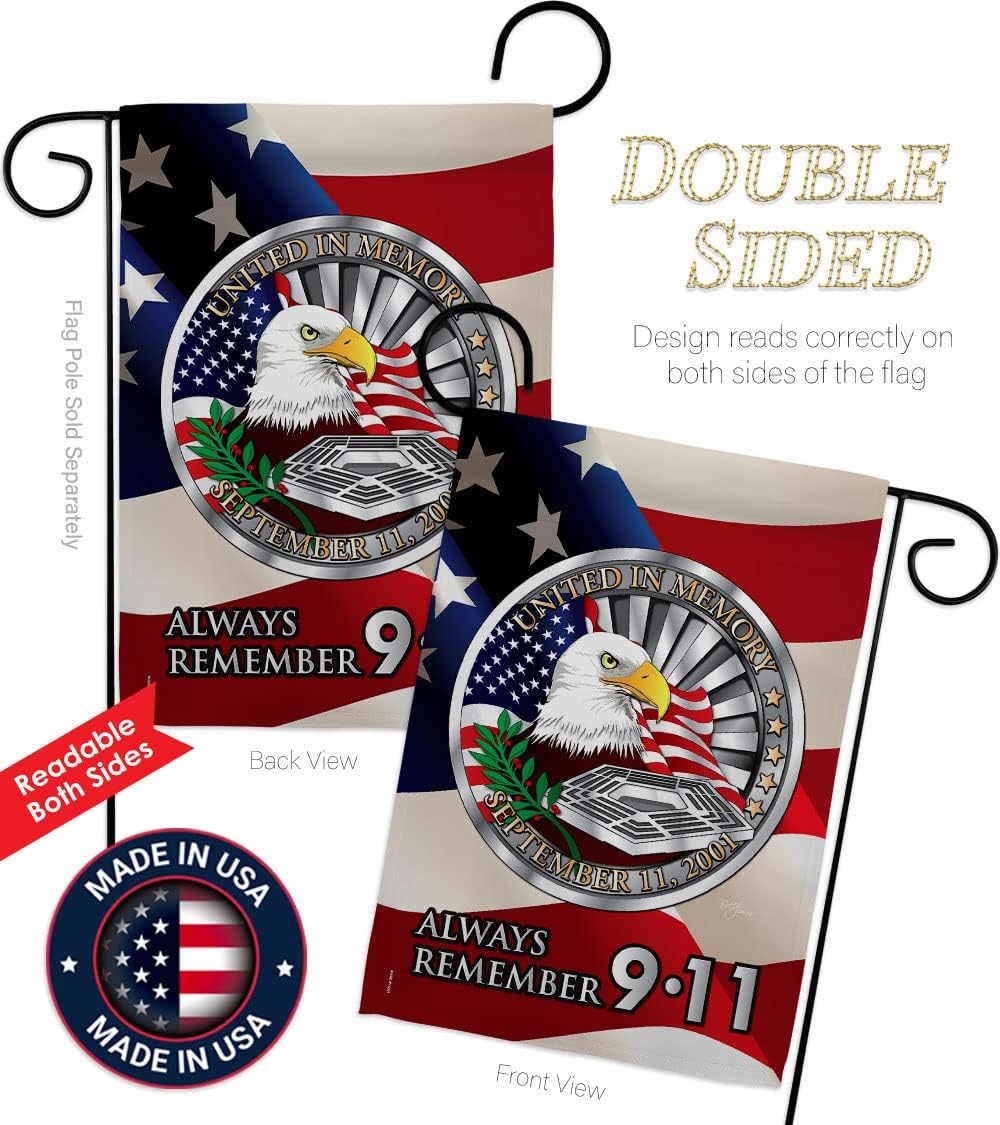 Breeze Decor Always Remember Garden Flag Set Wall Holder Patriot Day World Planet Peace Environment Awareness United State American House Banner Small Yard Gift Double-Sided, Made in USA