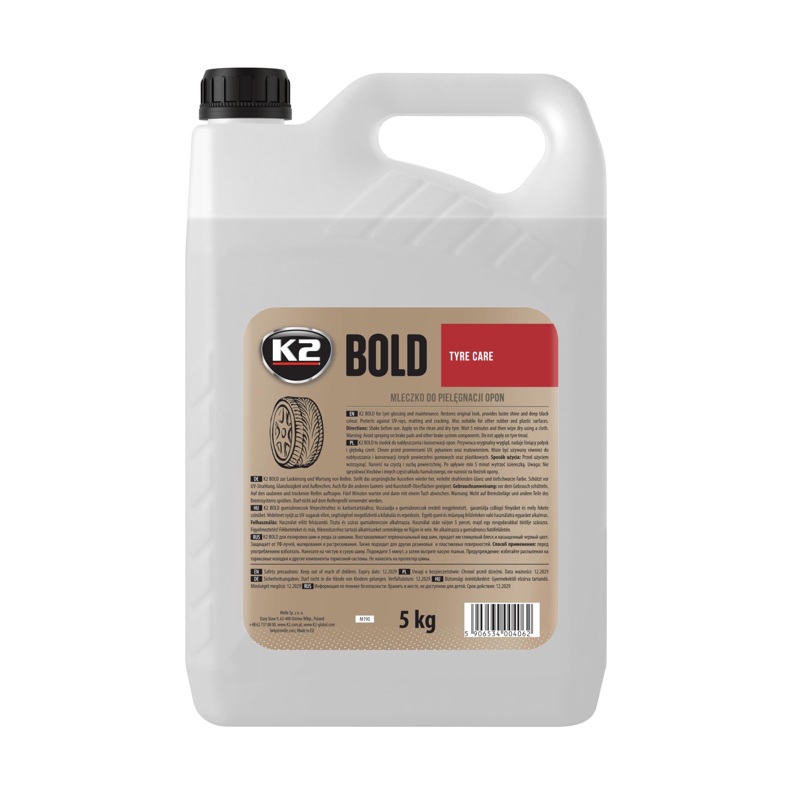 K2 Bold Acondicionador y Protector Abrillantador de Neumáticos Gomas de Exterior 5 litros