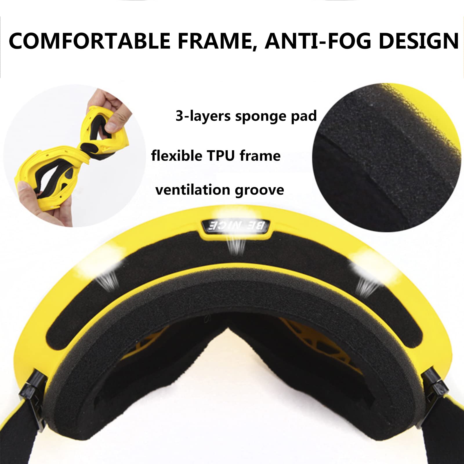 Gafas de Esquí OTG para Hombre Mujer, Máscara Gafas Anti Niebla Protección UV, Gafas de Motocross Dirt Bike Racing a Prueba de Viento e Polvo