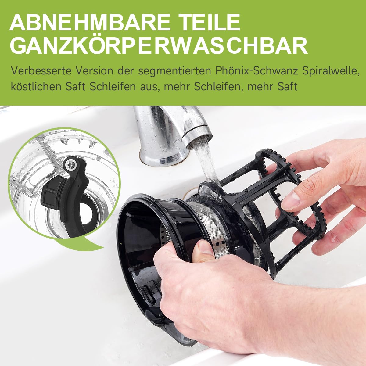 Wiltal Slow Juicer, Elektrischer Entsafter für Obst, Gemüse, Granatapfel, Zitrusfrüchte, Sorbet. 76-mm-Futterschacht mit Weitem Mund, BPA-frei, 150 W, Schwarz Weiß