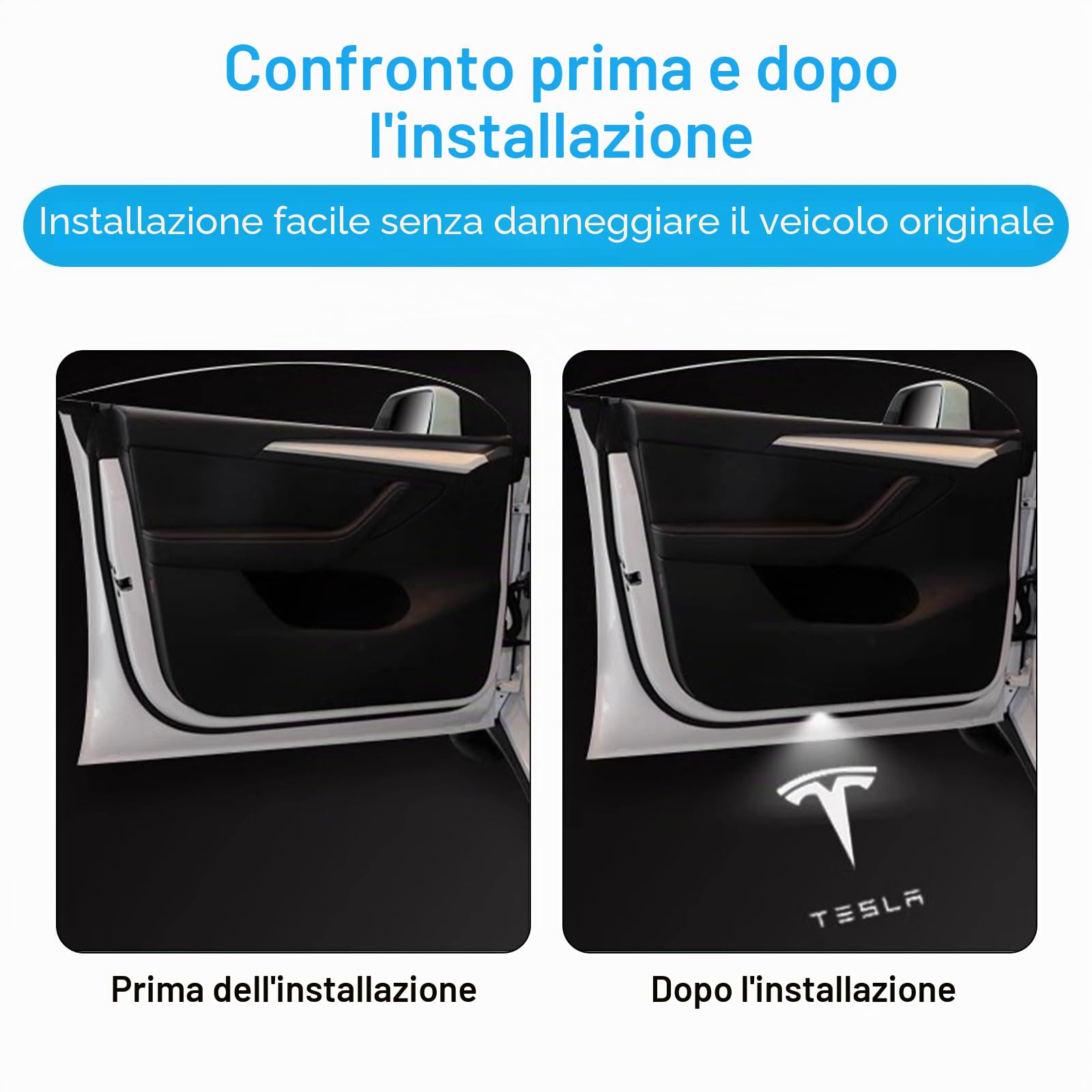 Nizirioo Proiettore LED per portiera auto con logo, 4 pezzi, luce di benvenuto, illuminazione d'ingresso portiera auto, luce portiera per Tesla Model 3 Model Y Model S Model X Logo illuminazione