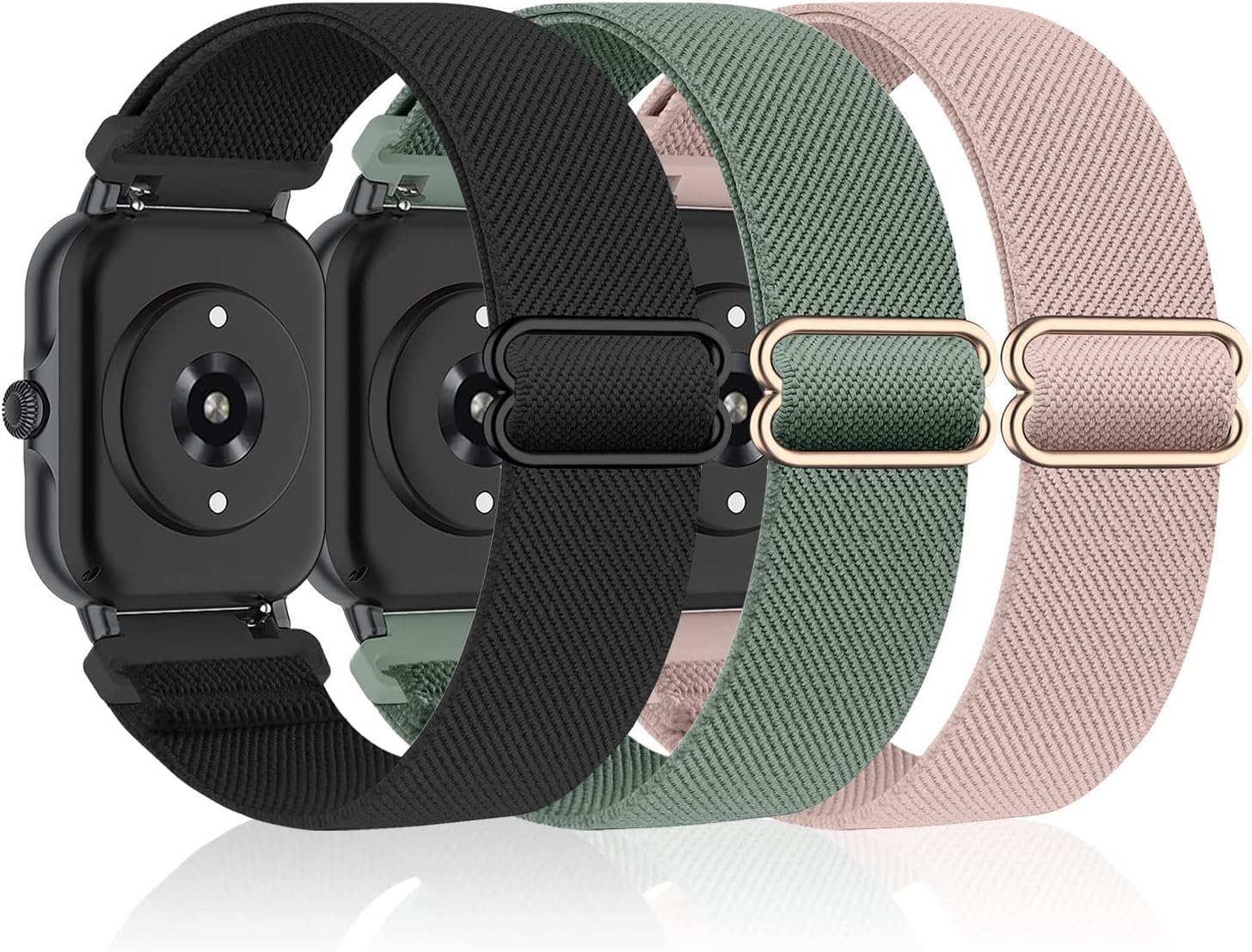 Bolesi 3 Pack Stretchy Nylon Watch Bands Compatible with Amazfit Active 2/2 Square/Active,20MM Soft Replacement Sport Straps for Amazfit GTR mini/Bip U Pro/Bip 3/3 Pro/GTS/GTS 4/3/2 Women Men