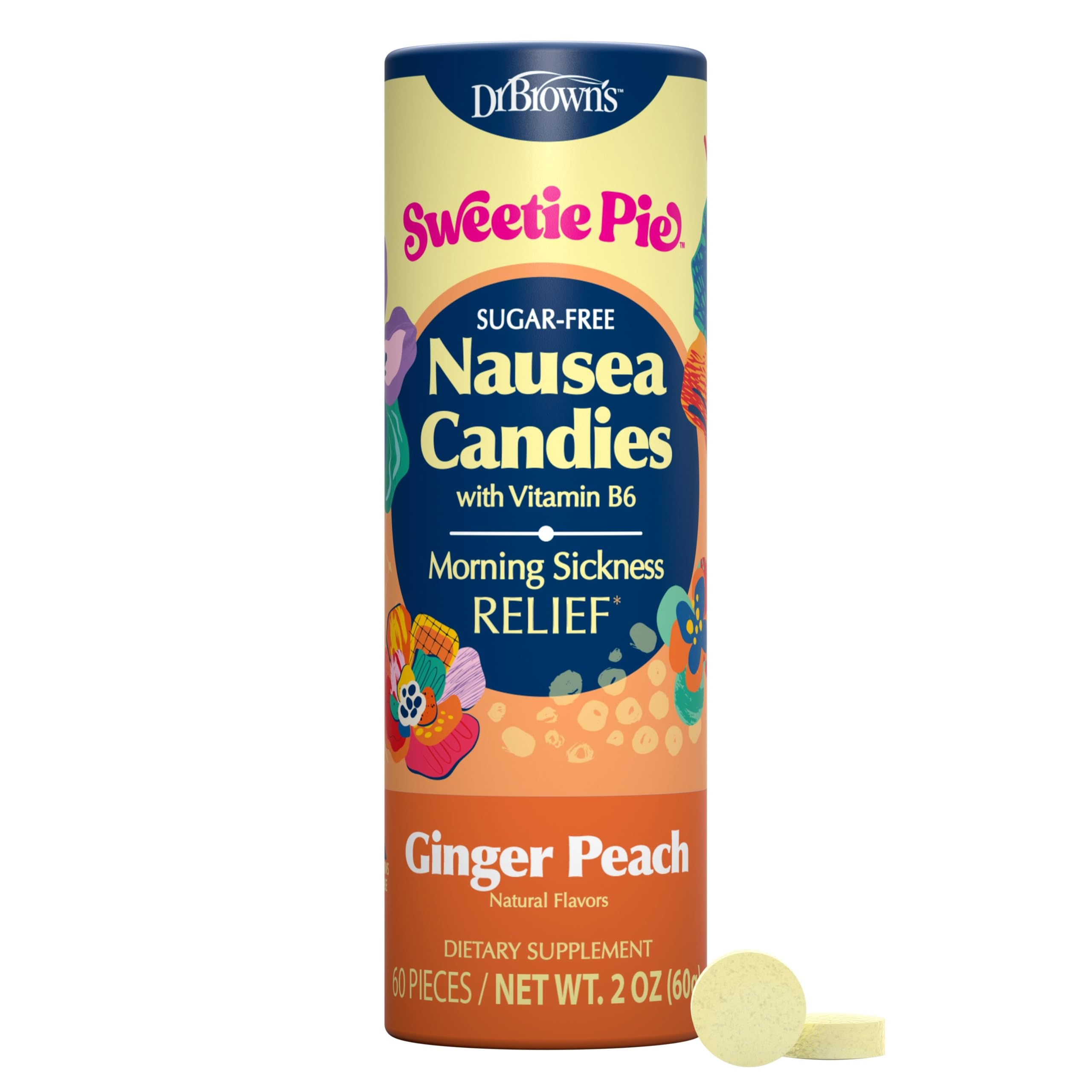 Dr. Brown's Sweetie Pie Nausea Candies, Ginger Peach, 2 oz, 60 Pieces