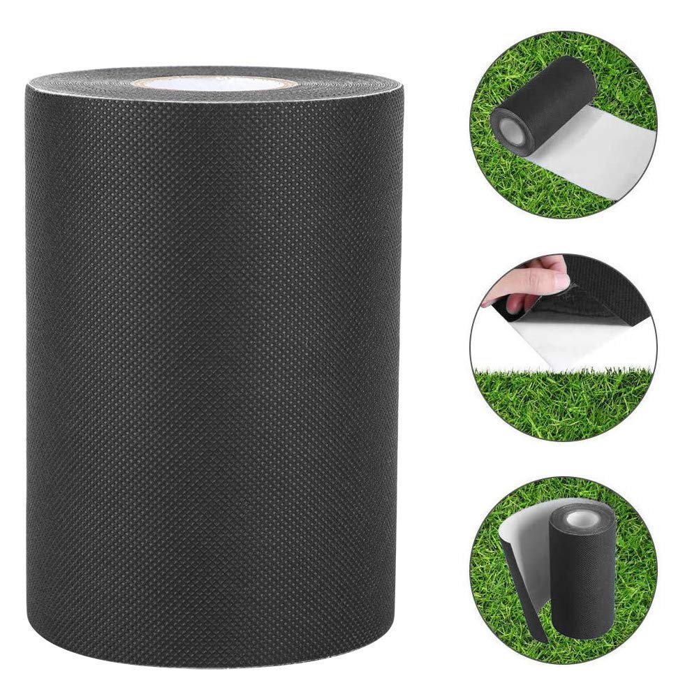 Tapis adhésif d'herbe de jardin en bande de gazon artificiel et tapis haute densité faux 150mm * 10m (noir)