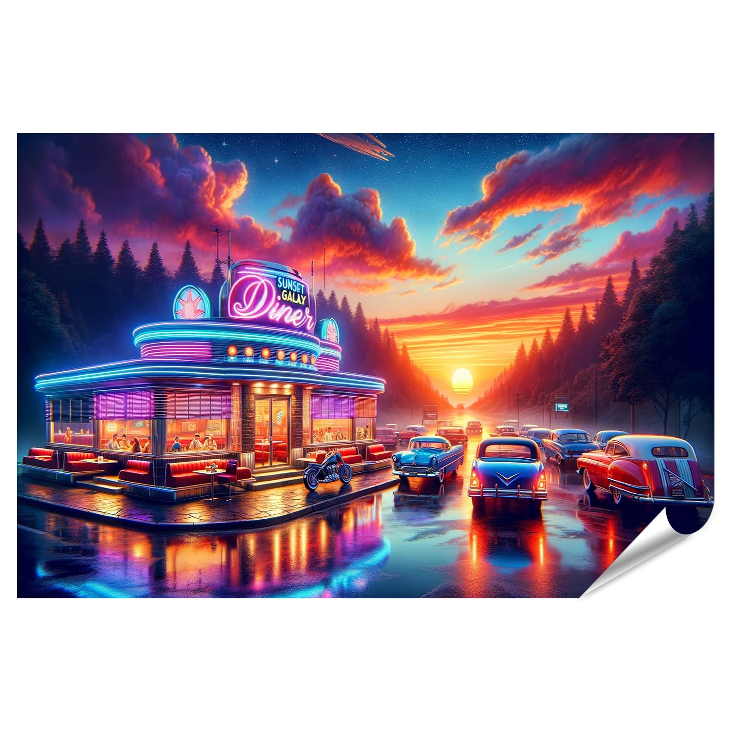 islandburner Prime XXL - Poster da sera, in stile retrò, vintage, auto e tramonto