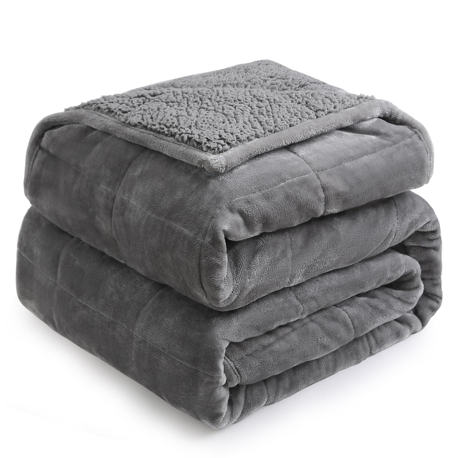 Cottonblue Sherpa Fleece Weighted Blanket for Adults 15 lbs 48x72in Soft | Cozy Flannel Weighted Throw Blankets Full Size for Calming Sleeping Relaxing, Warm Fuzzy Bed Sofa Heavy Blanket Washable,Grey