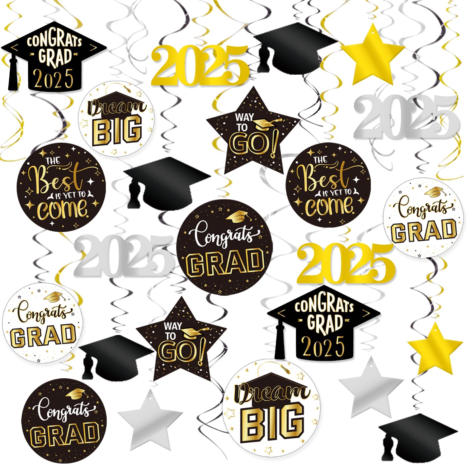 GOER 30 Pcs 2025 Graduation Party Supplies,Hanging Swirls for Graduation Party Decorations