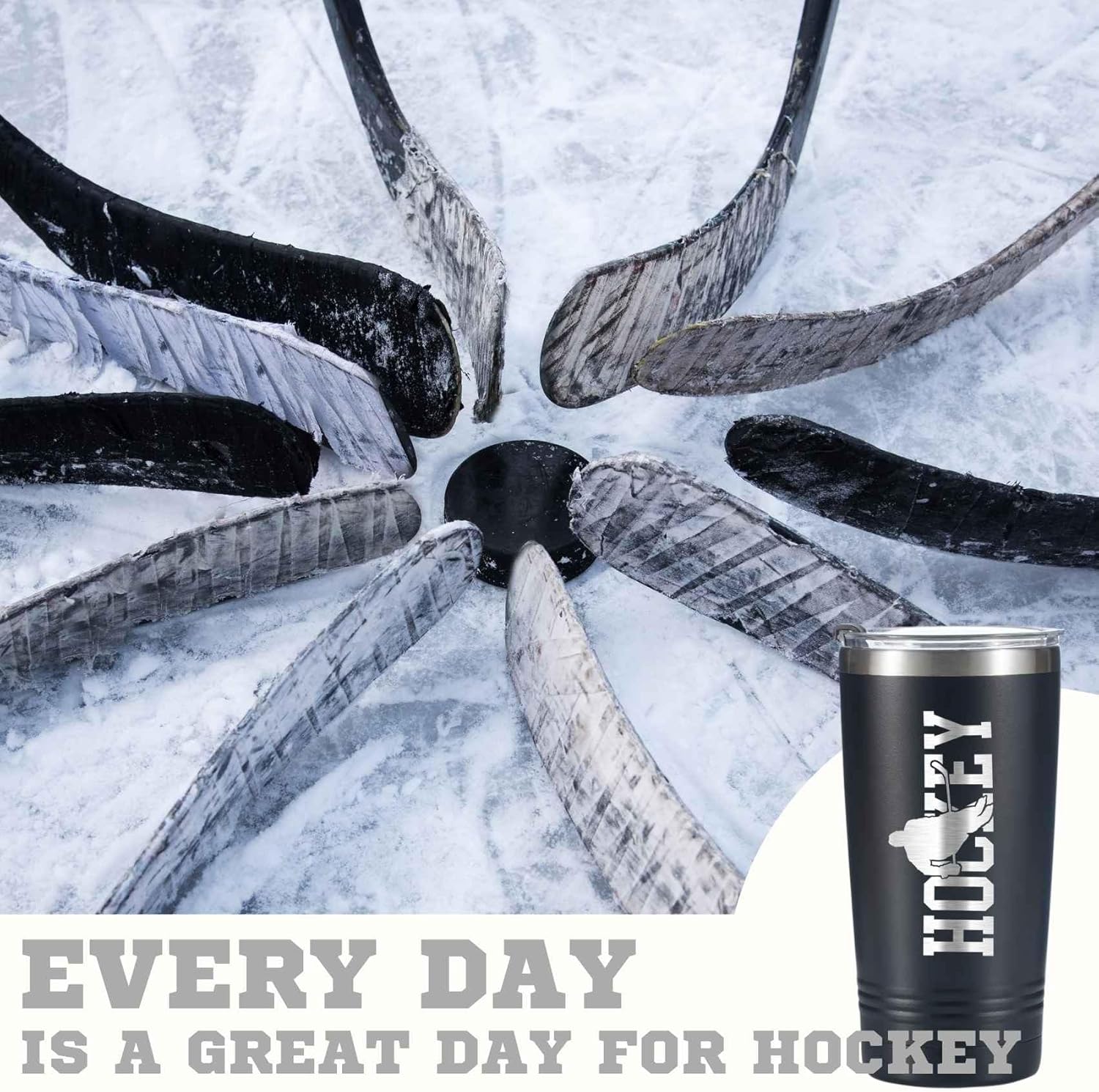 Onebttl Ice Hockey Player Gift for Boy & Men, Hockey Tumbler 20 oz with Lid & Straw, Gift for Hockey Lover Sports Travel Coffee Mug - Hockey - Image 6