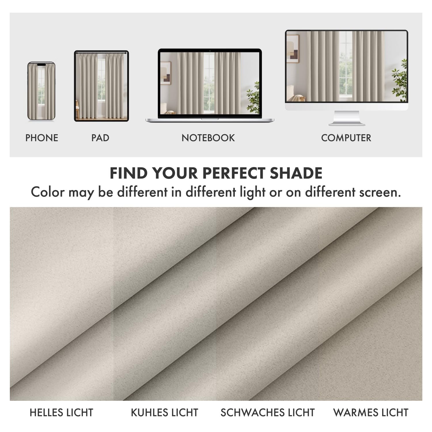 EMEMA Cortinas opacas con cinta fruncidora gris y beige opacas, 260 cm de largo, cortinas térmicas opacas para riel, cortinas para salón o dormitorio, cada uno de alto 260 x ancho 140 cm