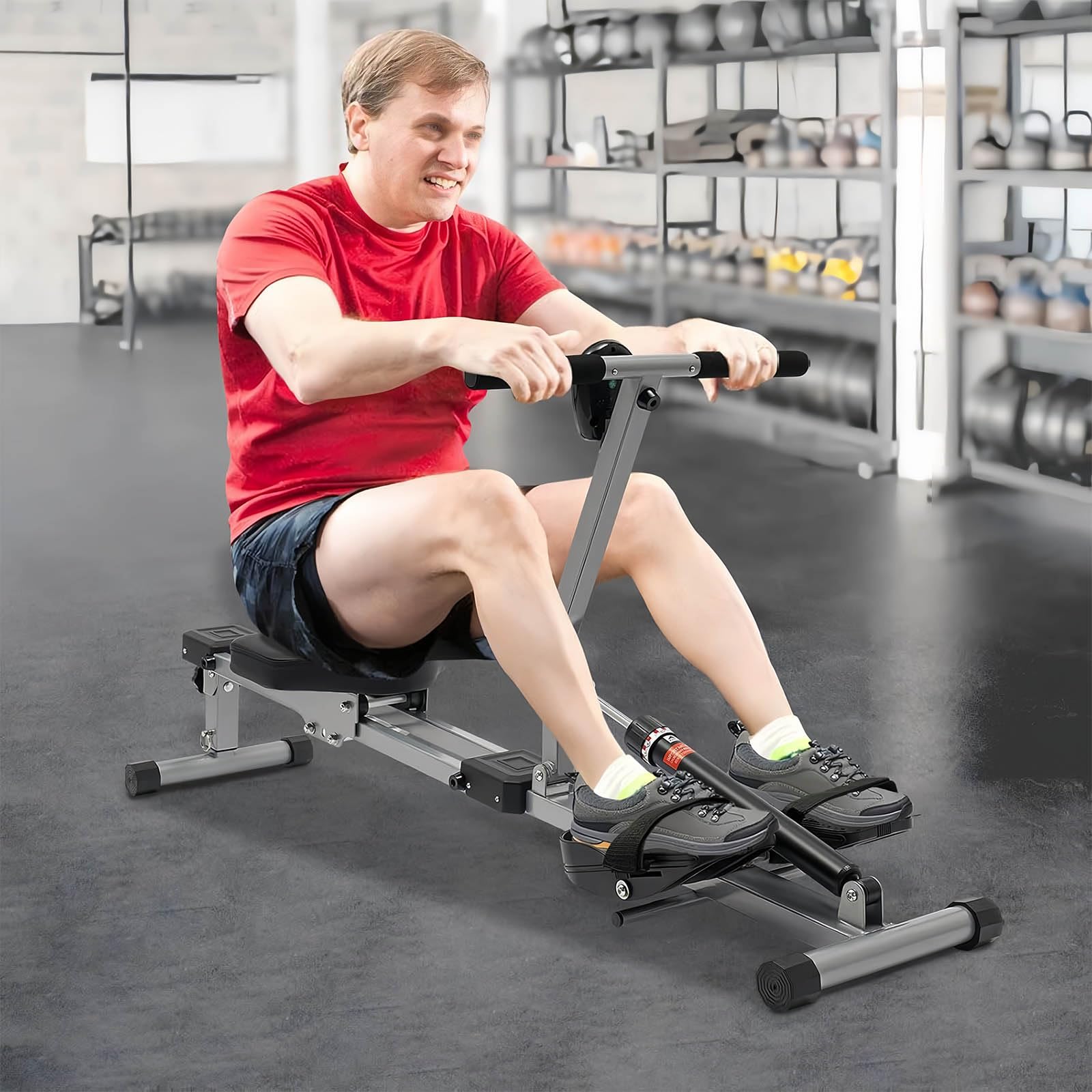 Rameur hydraulique pliable avec moniteur LED, 12 niveaux de résistance, équipement d'exercice d'intérieur pour salle de sport à domicile