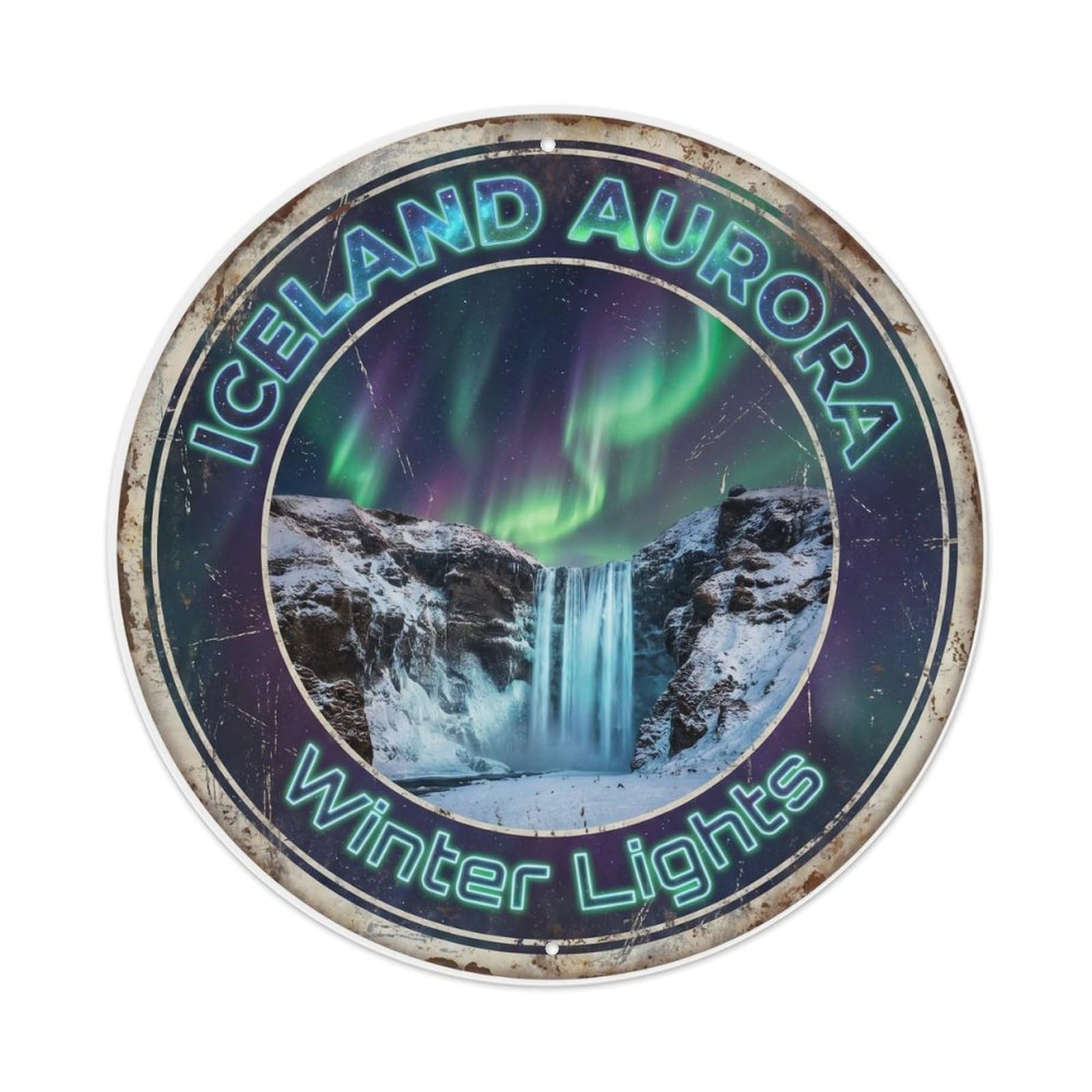 Vintage Travel Iceland Aurora Winter Metal Tin Sign