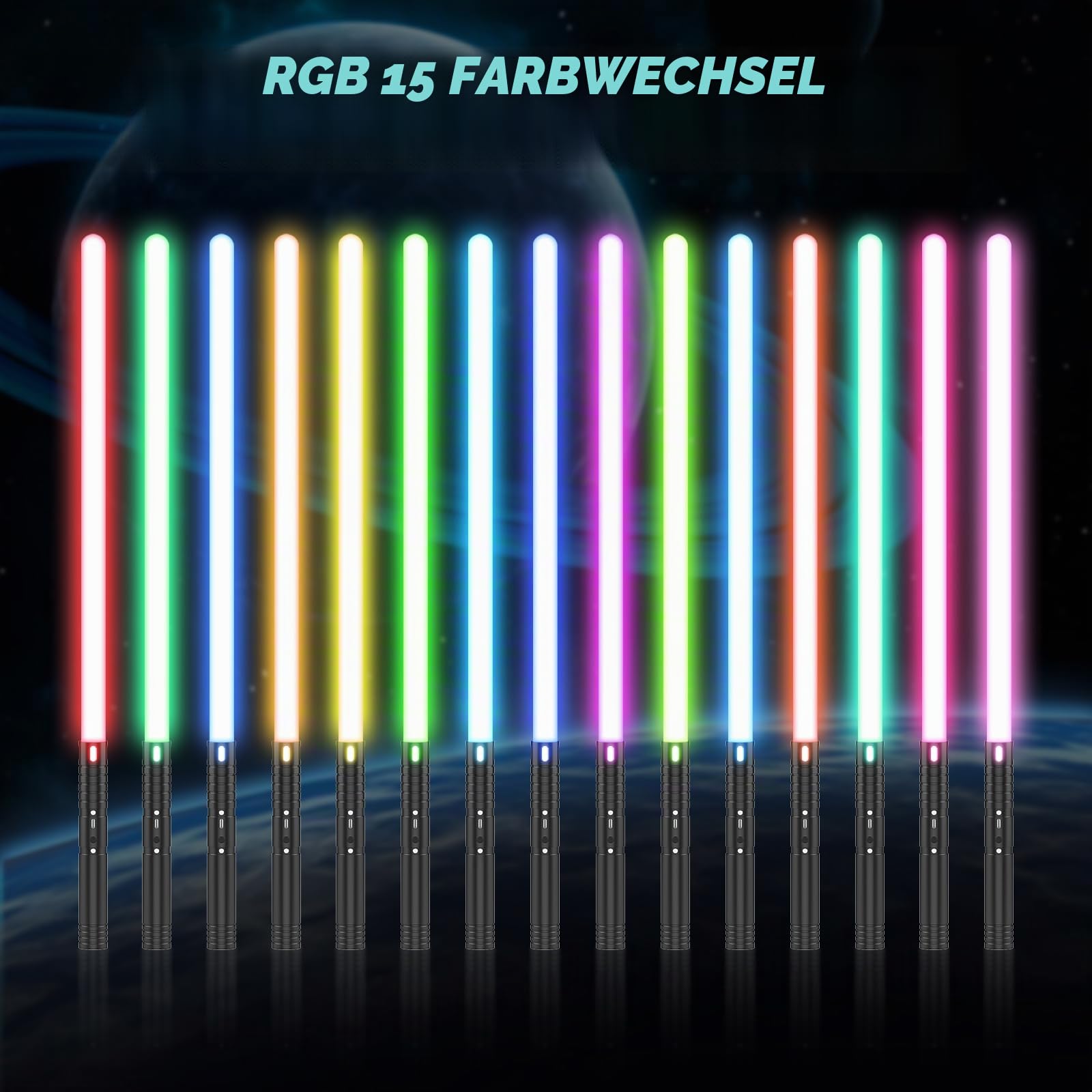 Laserschwert Kinder, RGB 15 Farben 2 in 1 Lichtschwert, Duell Lightsaber mit 4 Modi und Sounds, USB-C Wiederaufladbar FX Lichtschwert Spielzeug für Kinder und Erwachsene Halloween Cosplay(60CM 2PC)