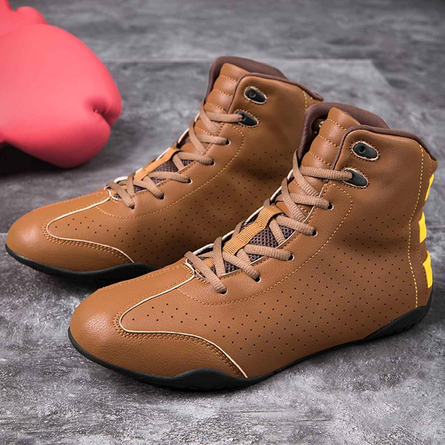 Boxing Shoes Men's Wrestling Shoes Ankle Guard Combat Training Shoes Non-Slip MMA Shoes,Brown-10