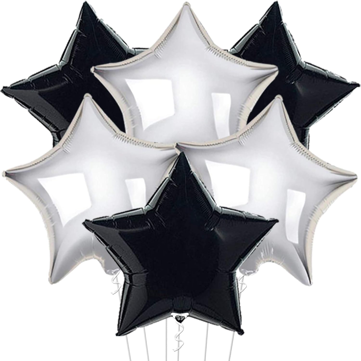 KatchOn, Black and Silver Star Shaped Balloons - 18 Inch, Pack of 6 | Black and Silver Balloons for New Years Decorations 2026 | Birthday Decorations | Star Balloon decoration | New Years Balloons