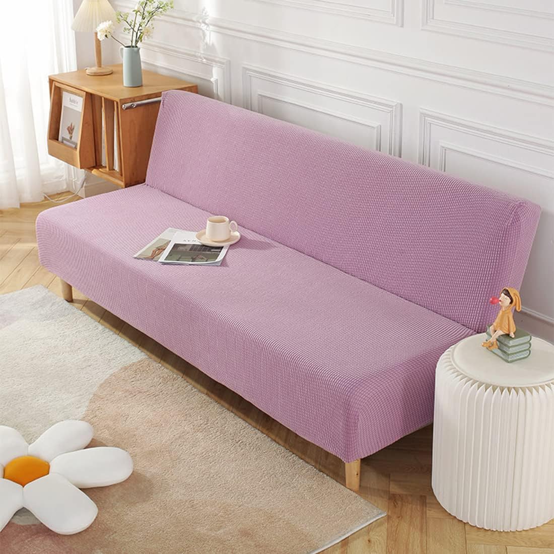 YOPOIY Armless Sofa Bed Cover Polyester Spandex Stretch Futon Slipcover Protector Thicken Rich Textured Full Folding Couch Shield Universal -orange-100-130cm