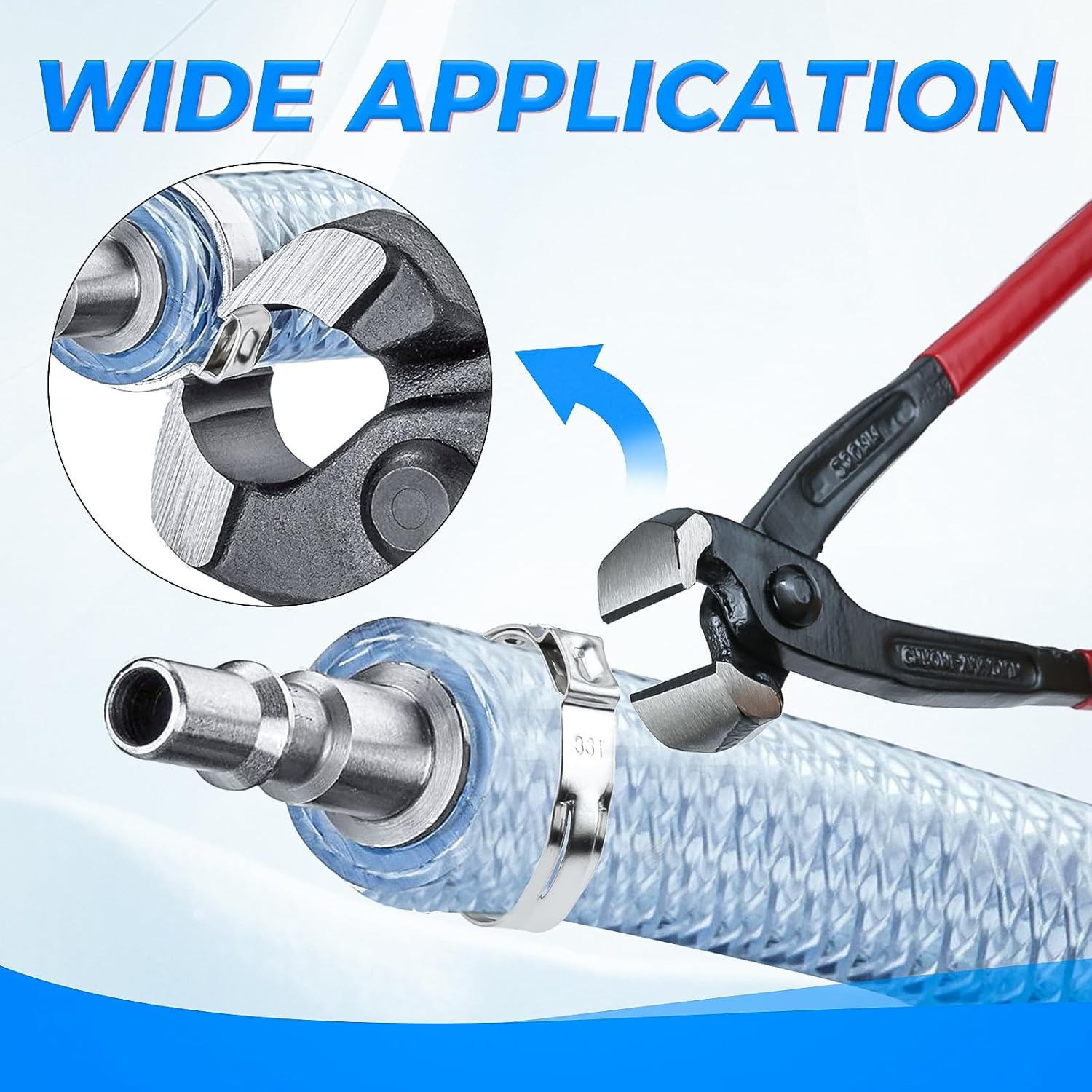 180 Pcs 304 Stainless Steel Single Ear Hose Clamps with Ear Clamps Pincer, 5.3-33.1mm Stepless Cinch Rings Crimp Tool Crimp Hose Clamps Assortment Kit for Automotive, Home Appliance Line and Plumbing