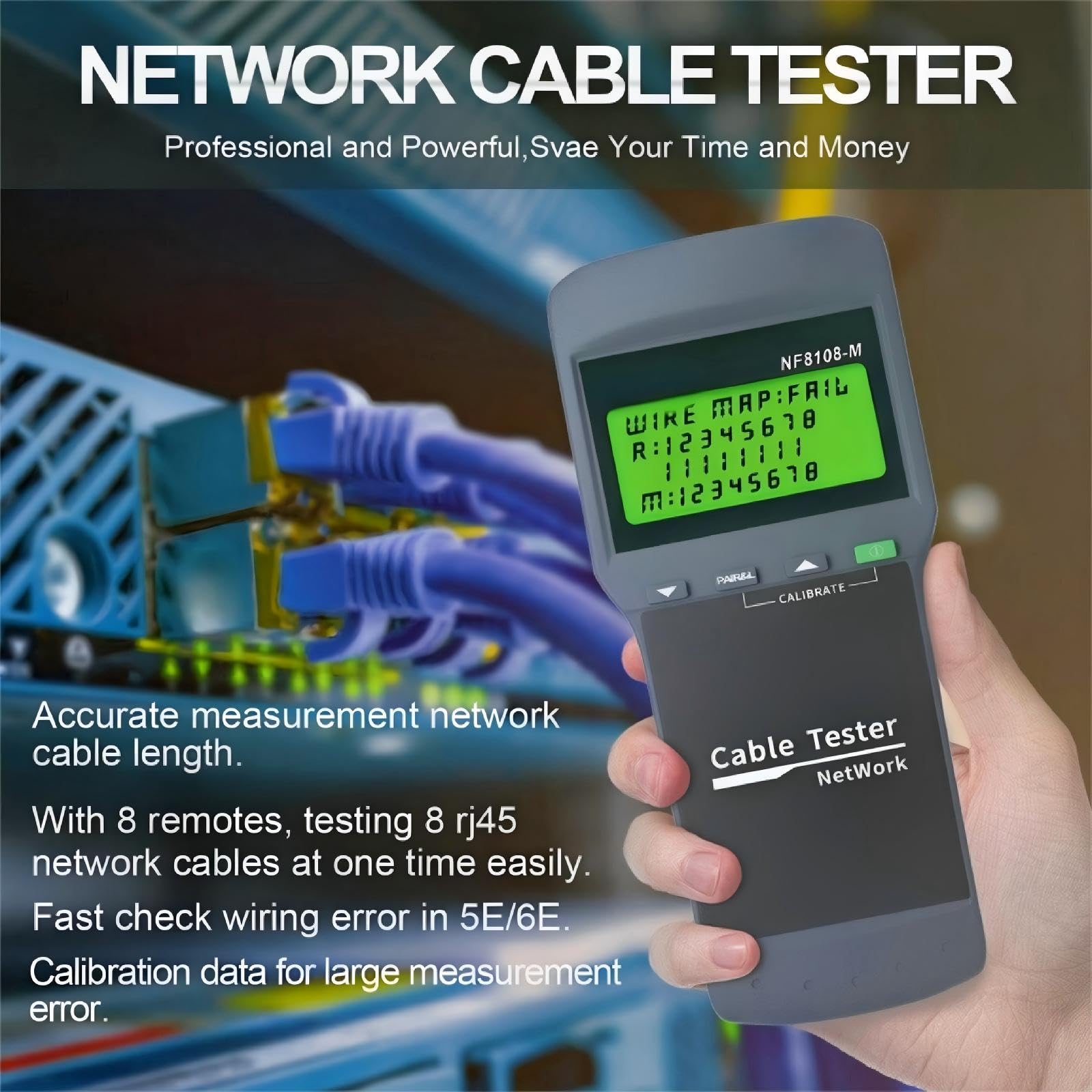 Testeur de câbles réseau – Kit de test de longueur de câbles Ethernet pour réseaux LAN Cat5 Cat6 5e 6e mesure la longueur, localise les points de rupture et teste la continuité avec 8 modules distants