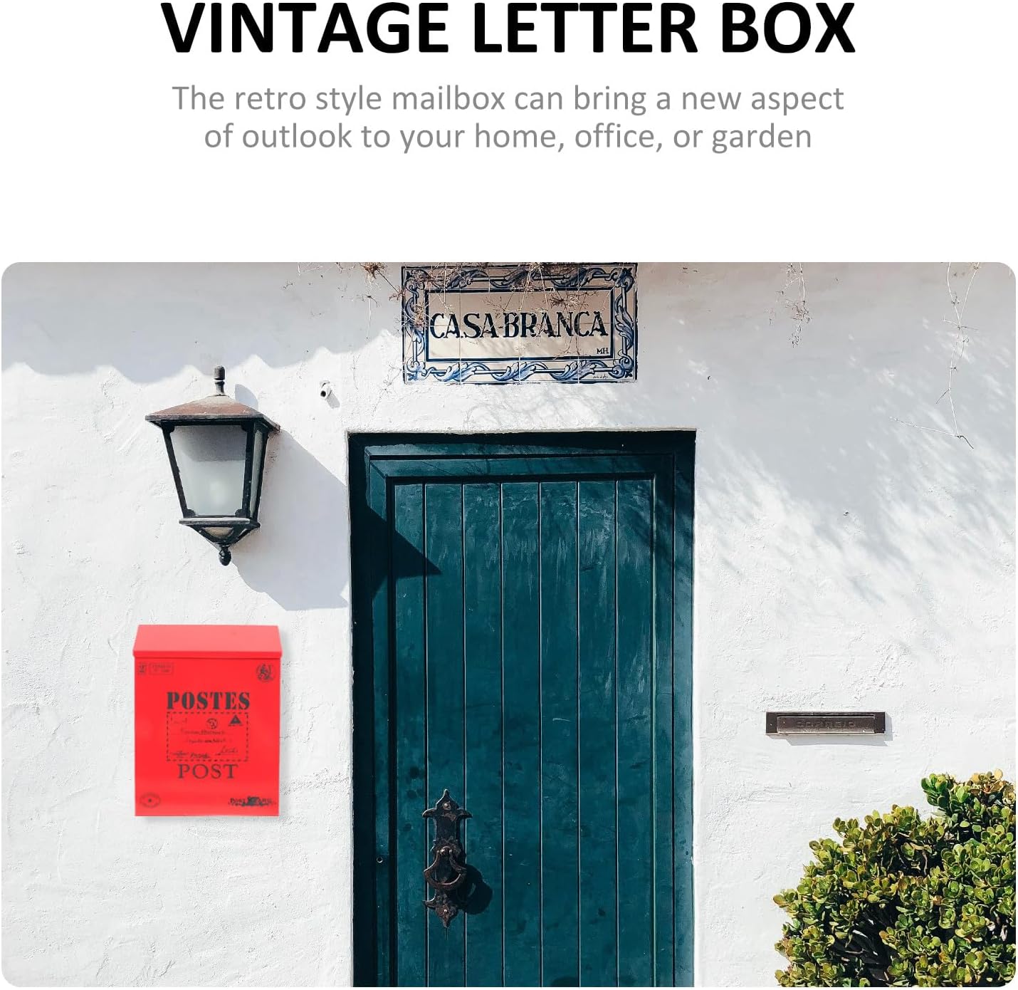 DOITOOL Vintage Iron Locking Mailbox Wall Mount Mail Box with Key Lock, Red Retro Suggestion Box for Garden and Outdoor Home Use, 22x6.5x29cm Sturdy Metal Mailbox