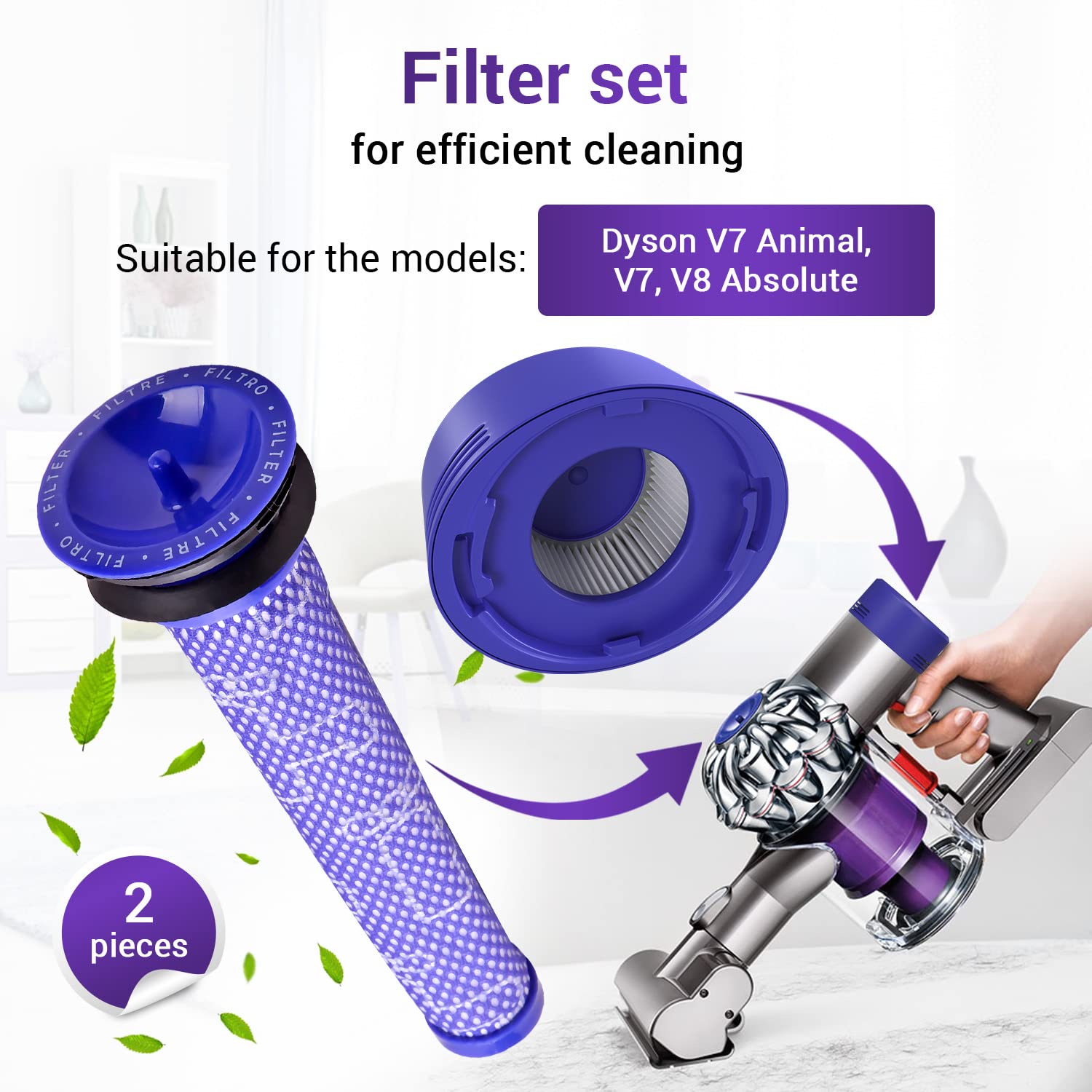 Vioks.pro SET 4x Dyson Filter Replacement for 965661-01 & 967478-01 / D?son Pre Filter & Post- Filter for D?son Vacuum Cleaner - D?son Replacement Parts for V7 V8 Animal Absolute