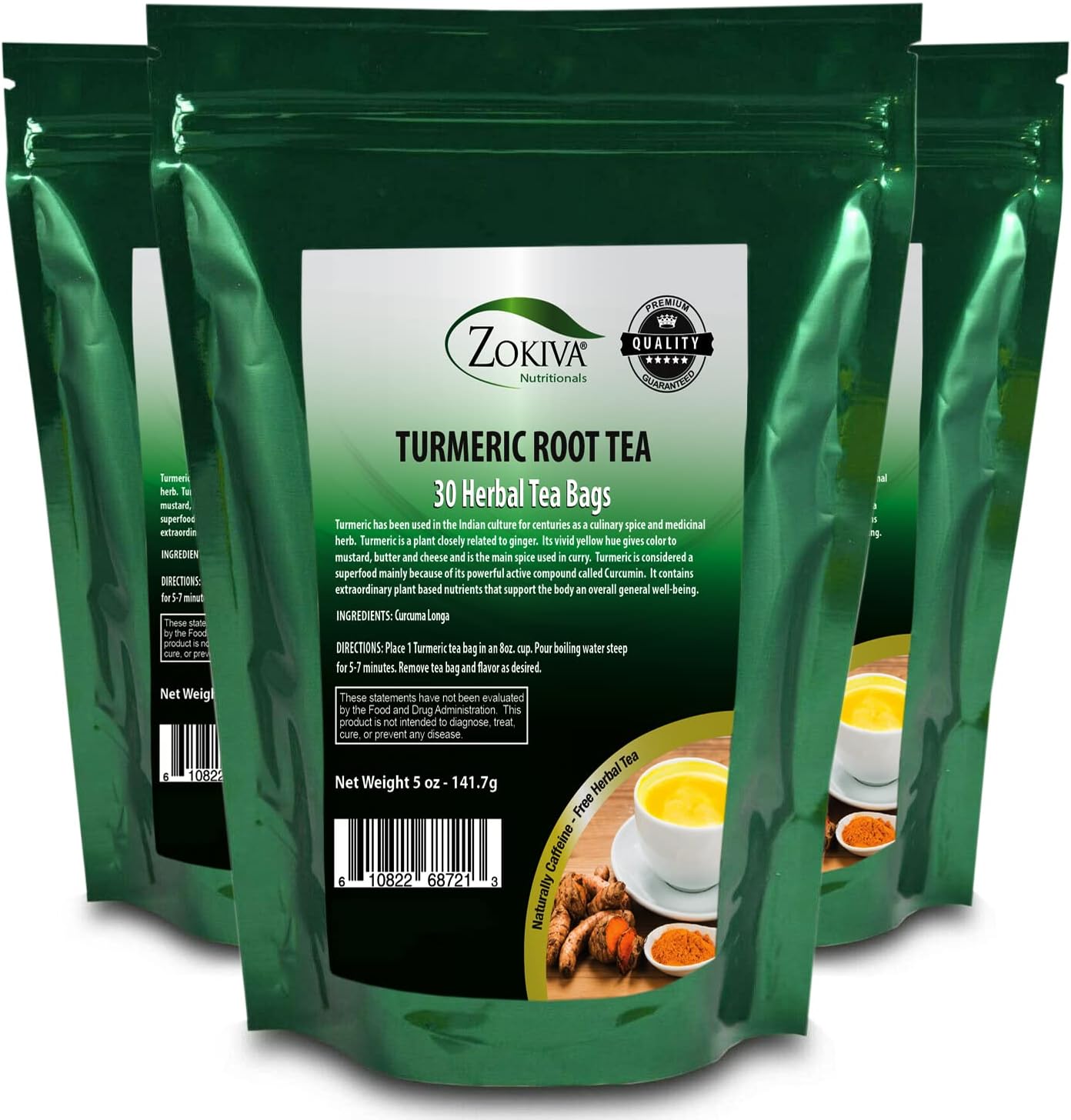 Turmeric Tea Bags 3-Pack 90 count - Organic Curcuma Longa 100% Pure Premium Quality Superfood